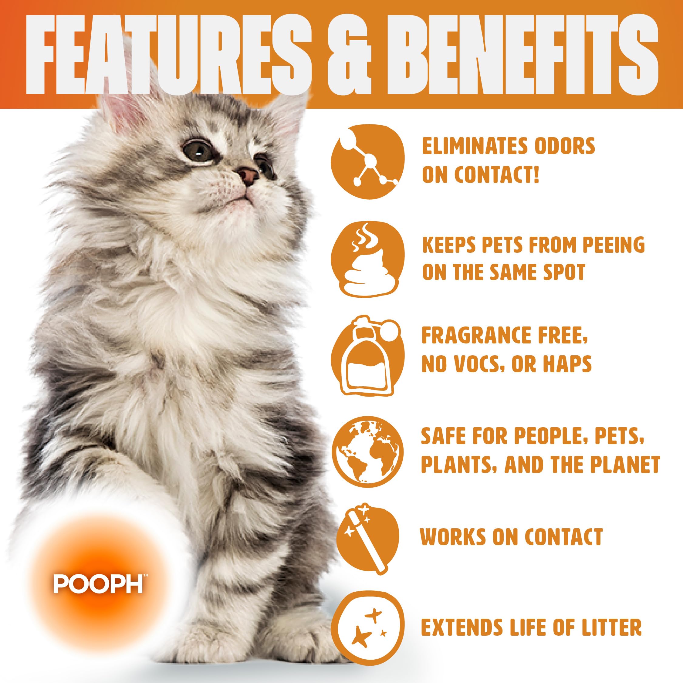 Pooph Kitty Spray - Odor Eliminator, 32Oz - Dismantles Odors On A Molecular Basis, Cats, Freshener, Eliminator, Urine, Poop, Pee, Deodorizer, Fresh, Clean, Furniture, Potty, Safe - 2 Pack