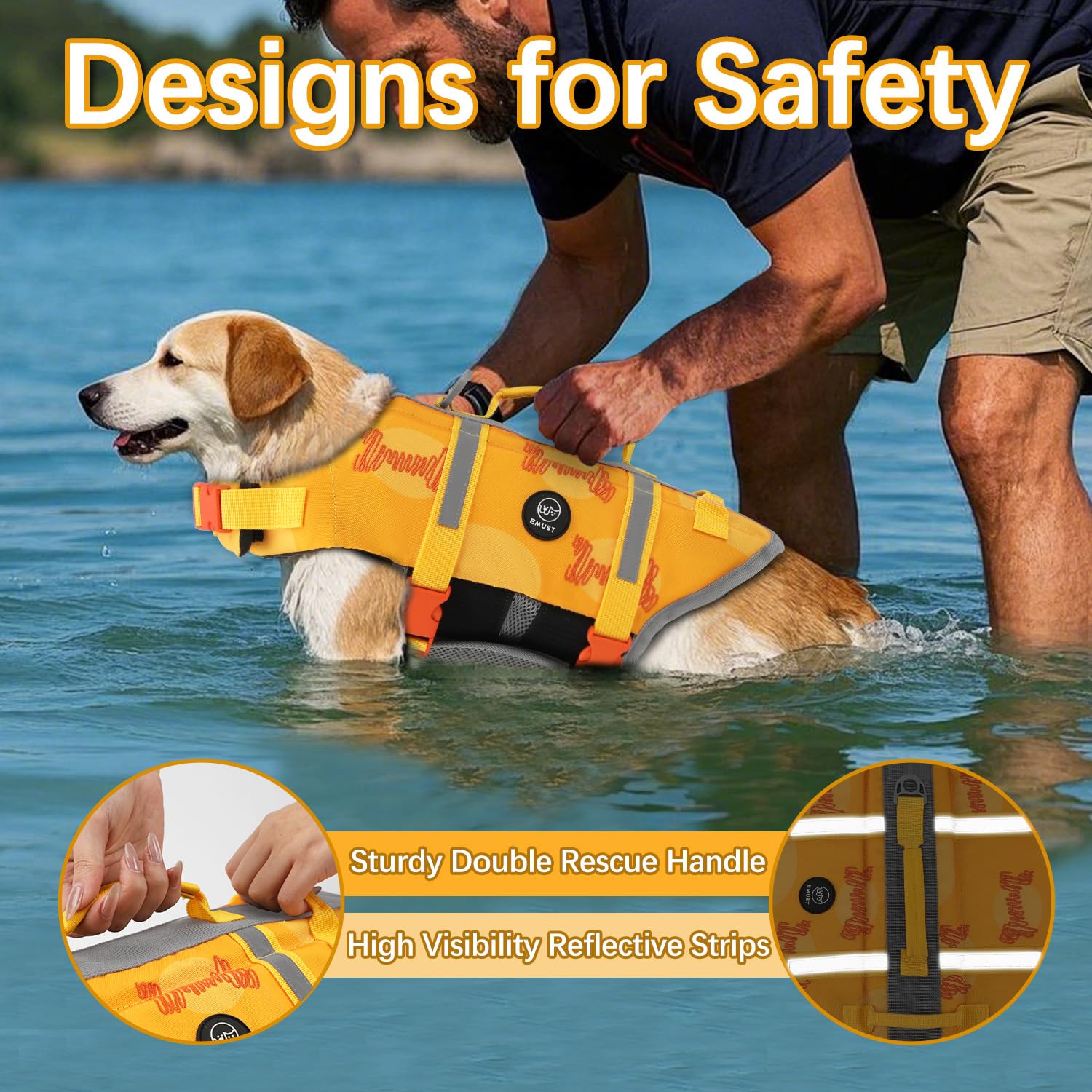 Emust Dog Life Jackets, Pet Life Vests For Swimming, Beach Boating With High Buoyancy, Exquisite Chinese Embroidery Style Dog Fl