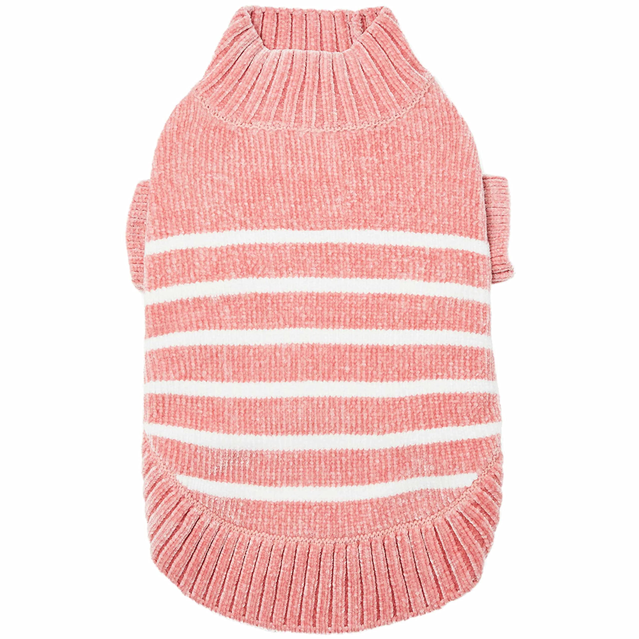 Blueberry Pet Cozy Soft Chenille Classy Striped Dog Sweater in Dusty Rose, Back Length 22'', Pink Clothes for Dogs
