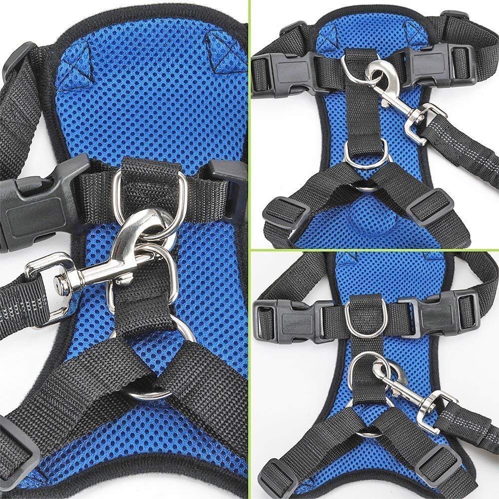 Slowton Dog Car Harness Seatbelt Set, Dog Vest Harness Adjustable Mesh Breathable & Vehicle Safety Seat Belt Tether With Elastic Bungee For Small Medium Large Pets(Bl, Xs)