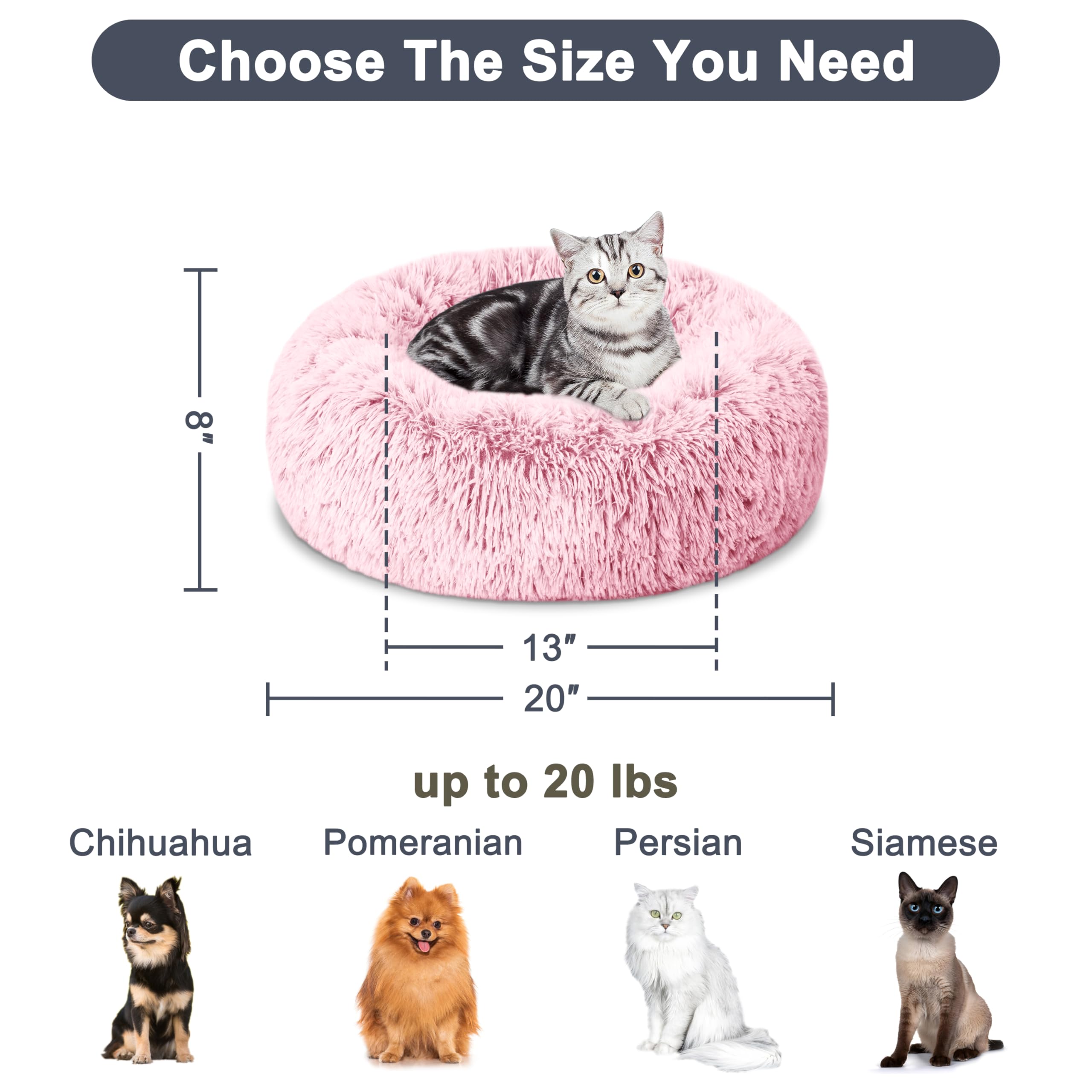 ELSKER&HOME Calming Dog Bed,Donut Washable Warming Soft Round 20 inches Dog Beds for Small Dogs,Anti-Anxiety Fluffy Plush Cushio