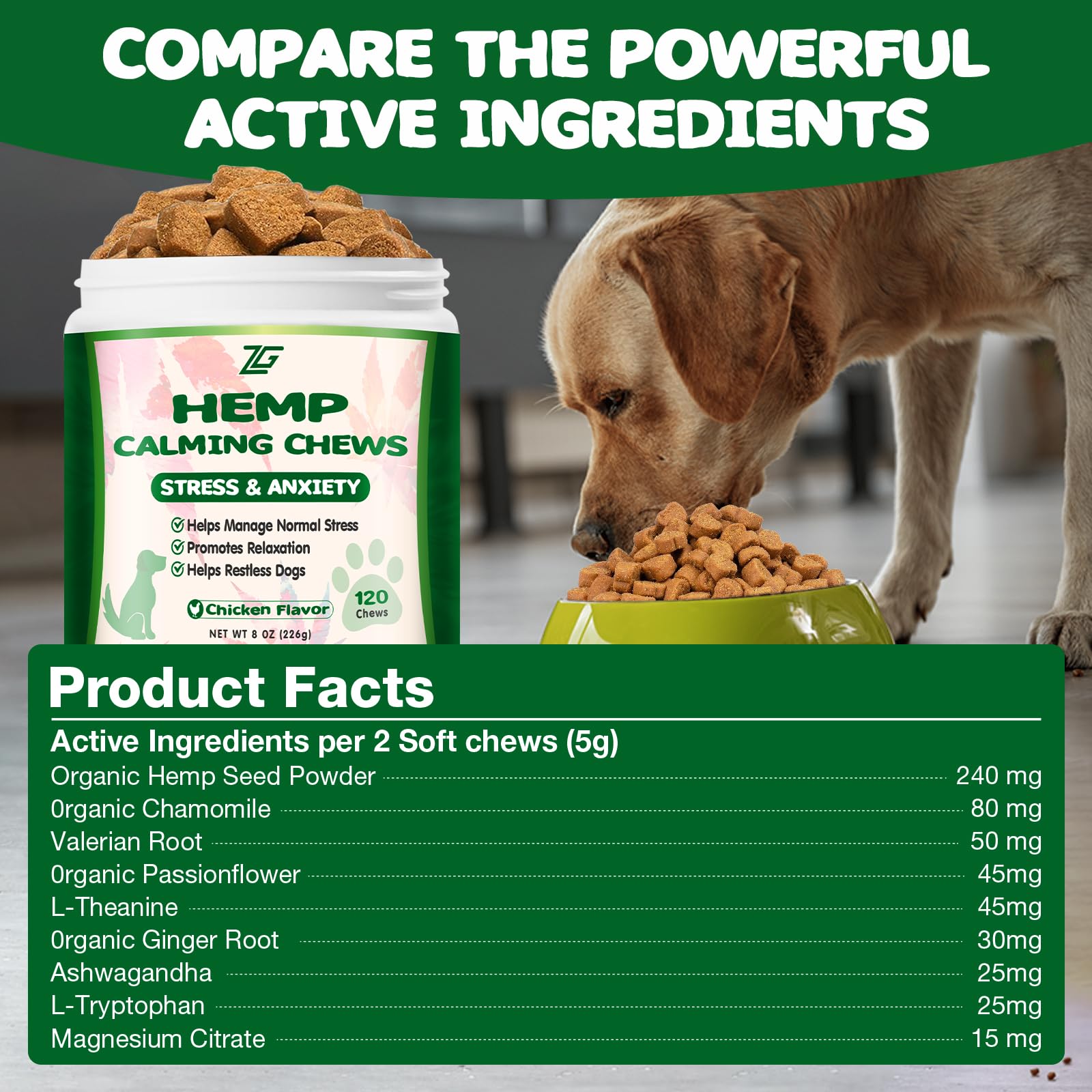 ziehooGe Calming Chews for Dogs - Dog Calming Chews - Anxiety Relief Treats Helps with Separation, Barking, Stress Relief, Compo