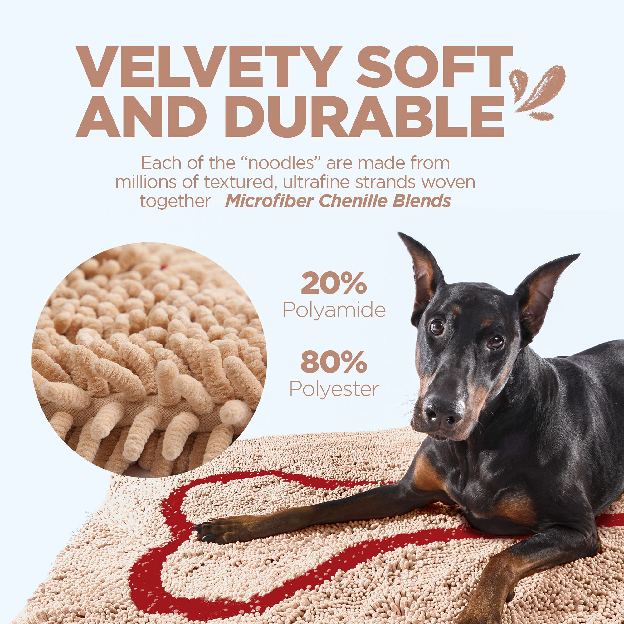 Soggy Doggy Doormat with Bone Design | Beige/Red Bone | Large 26    x 36    | Ultra Absorbent Microfiber Chenille Wet Dog Mat fo
