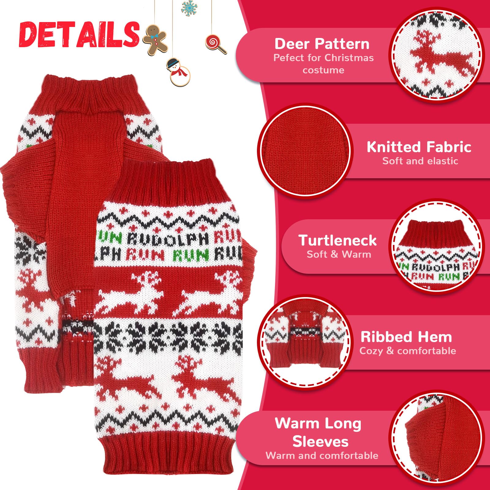 Doggyzstyle Dog Christmas Sweater Xmas Pet Clothes Cute Reindeer Christmas Dog Costume Outfits Holiday Knitwear Puppy Cat Jumper