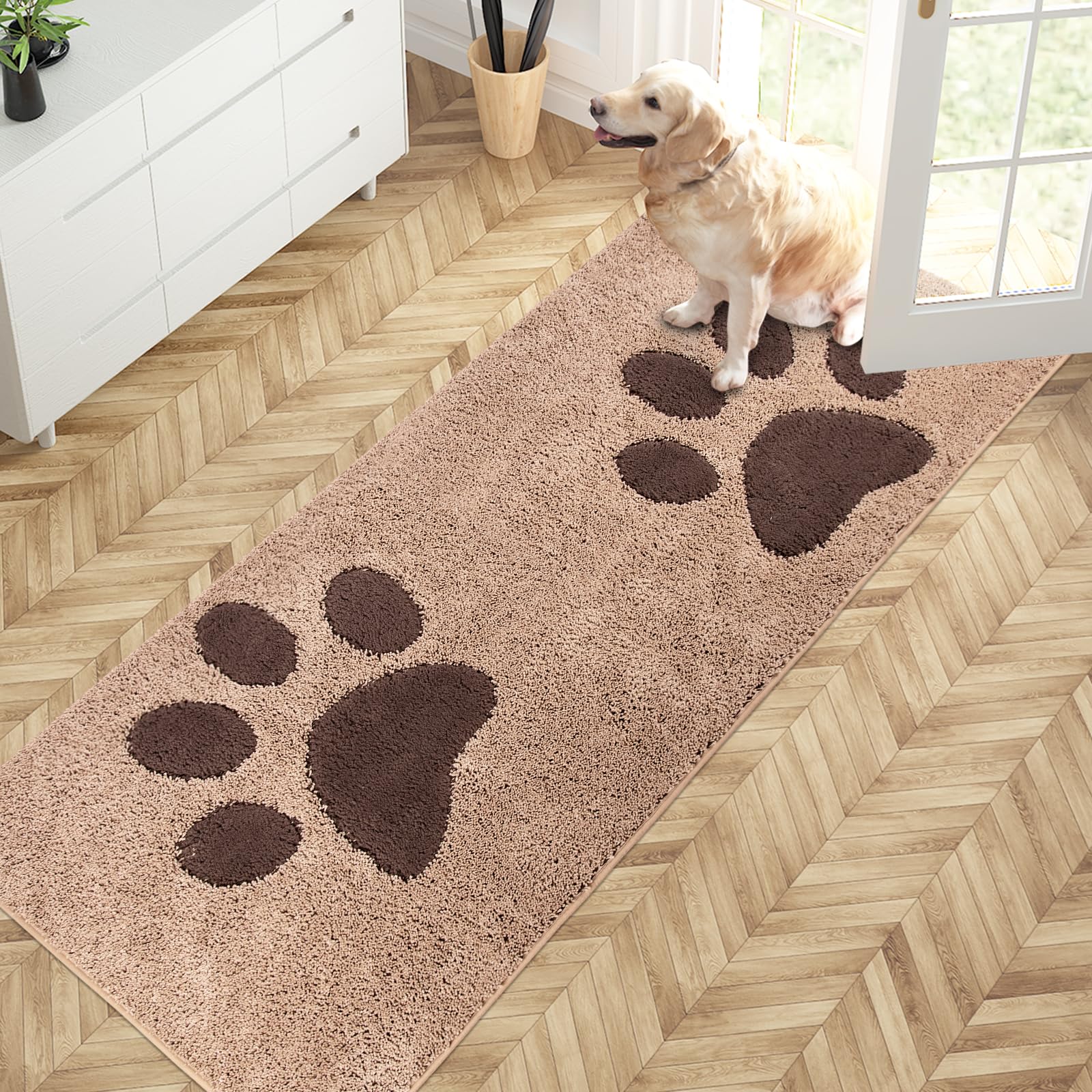 Purrugs Dirt Trapper Door Mat 32'' X 70'', Non-Skid/Slip Machine Washable Microfiber Entryway Rug, Dog Doormat, Super Absorbent 