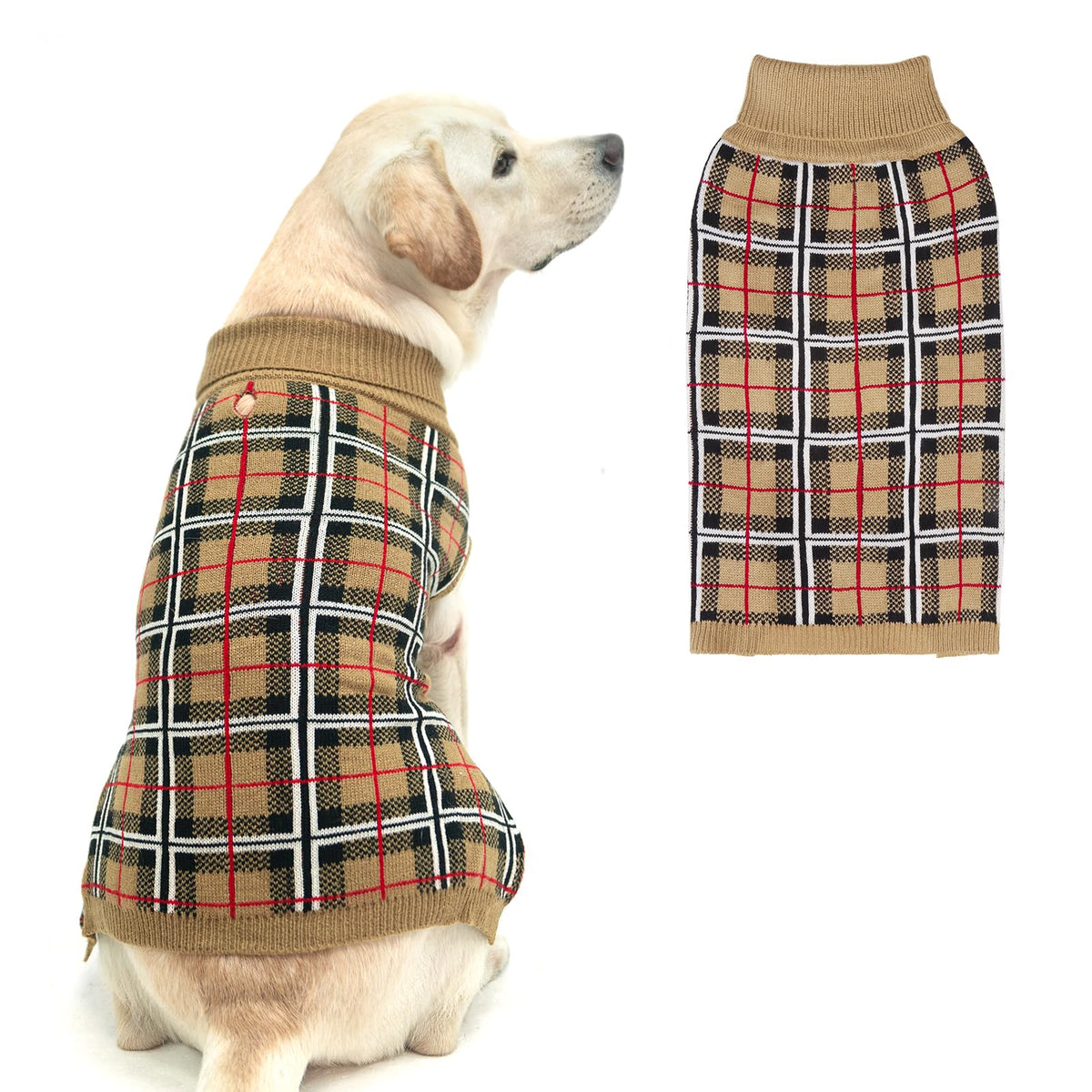 Pupteck Dog Sweaters For Large Medium Small Dogs - Fall Classic Plaid Style Puppy Holiday Winter Coat Clothes For Female Girl Ma