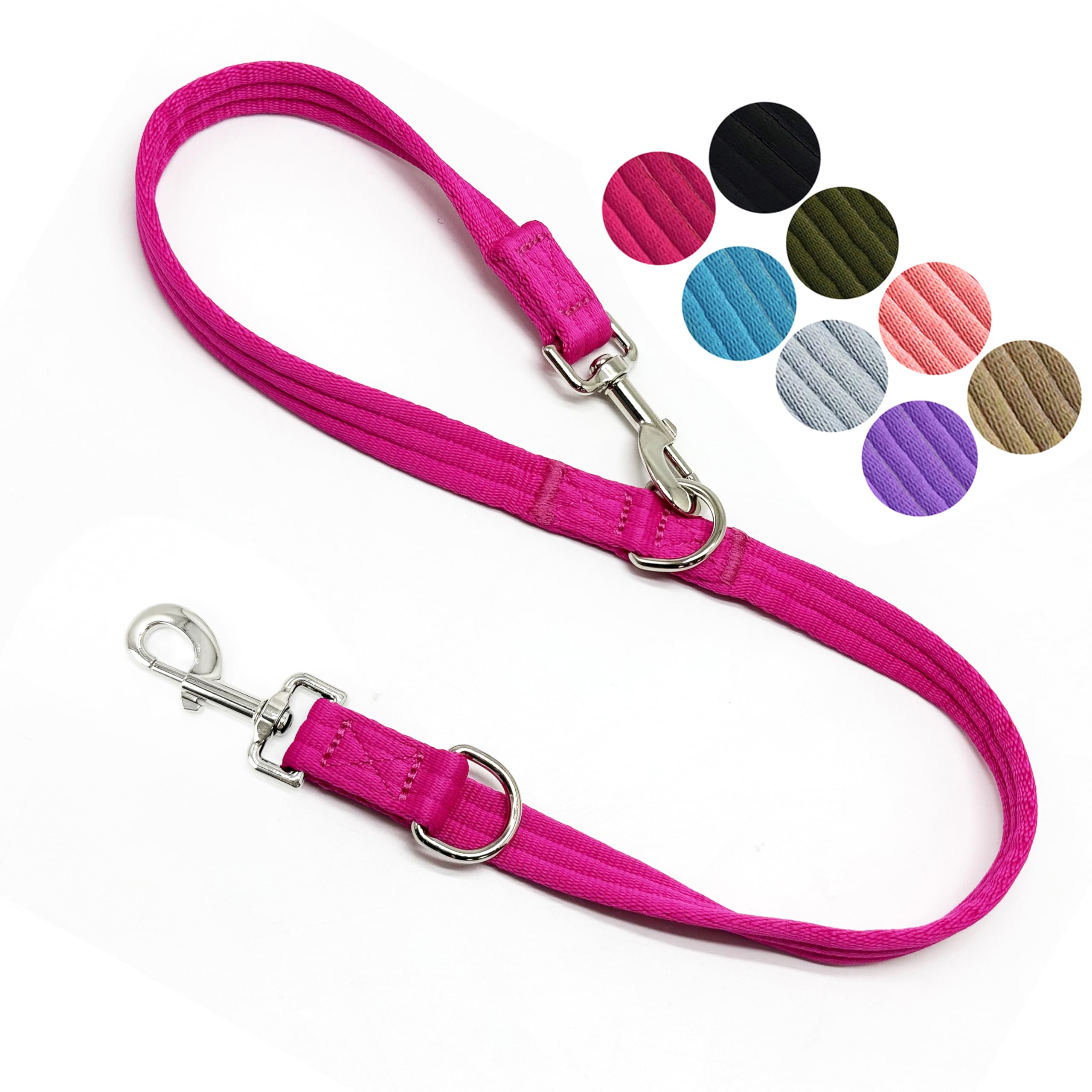 Double Ended Dog Leash,For Obedience Training Easy To Use,Lightweight,Soft For Large And Medium Dogs (Fuchsia, 1M*2.5Cm)