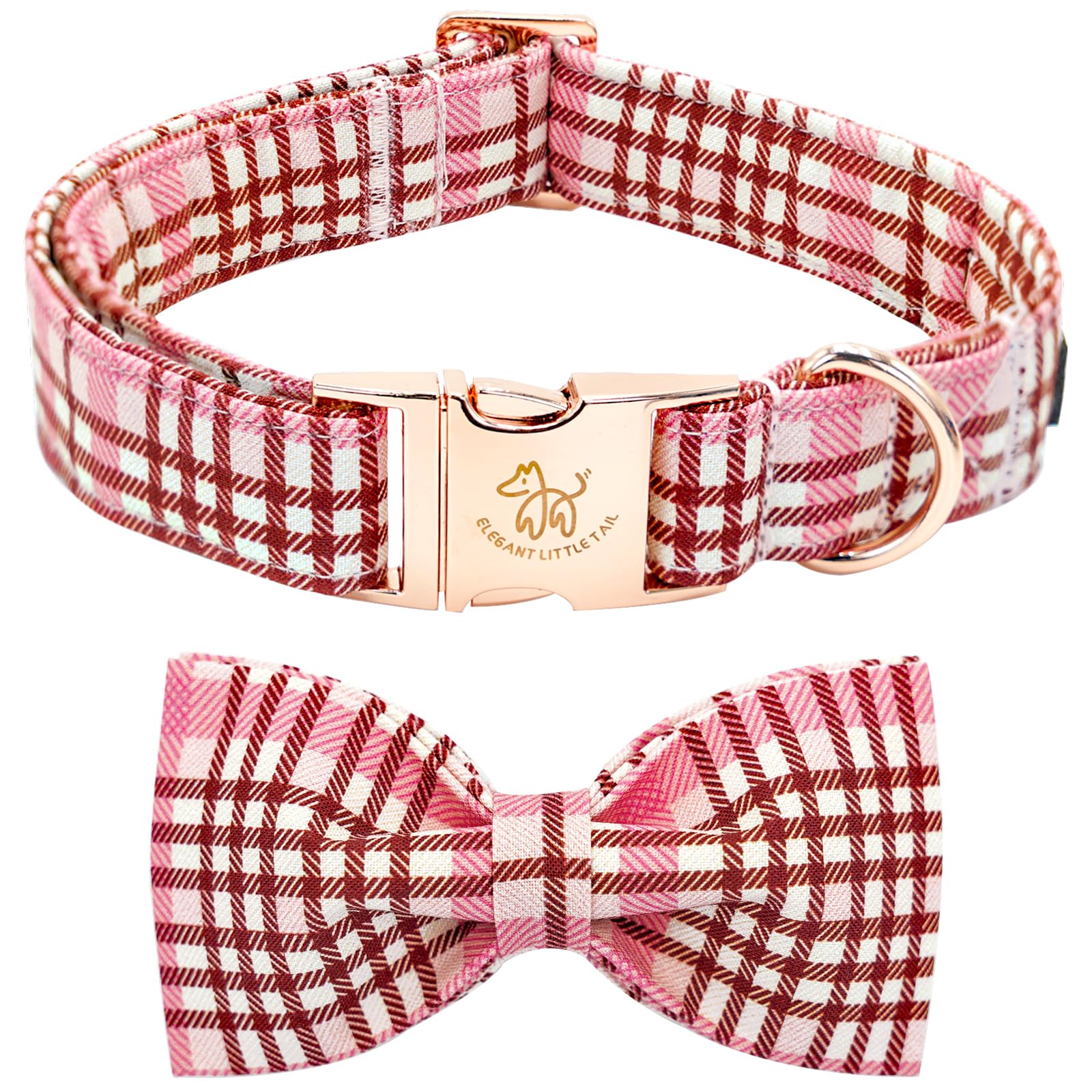Elegant Little Tail Cute Pink Dog Collar With Bow For Medium Dogs, Adjustable Cotton Summer Pet Collar