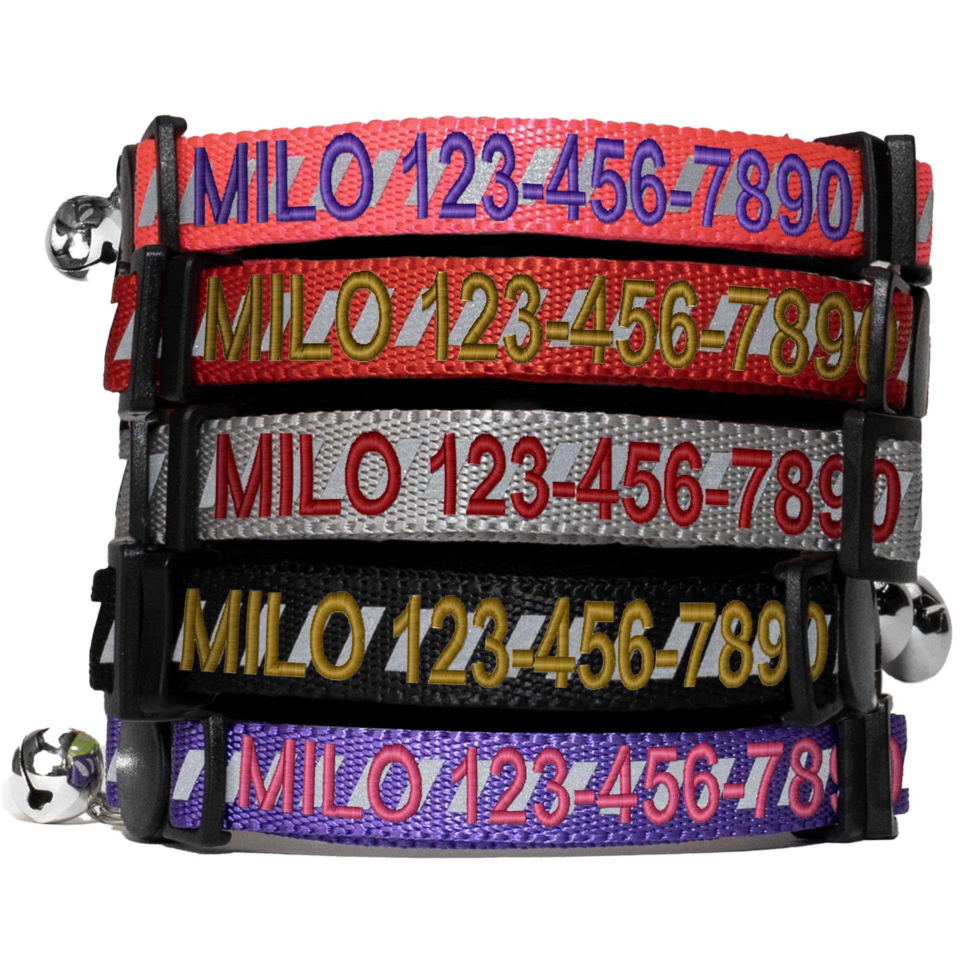 Pawtitas Personalized Cat Collar With Breakaway Safety Release Buckle Adjustable Length | Cat Collar With Custom Embroidered For Your Pet'S Name And Phone Number | Teal Cat Collar With Removable Bell