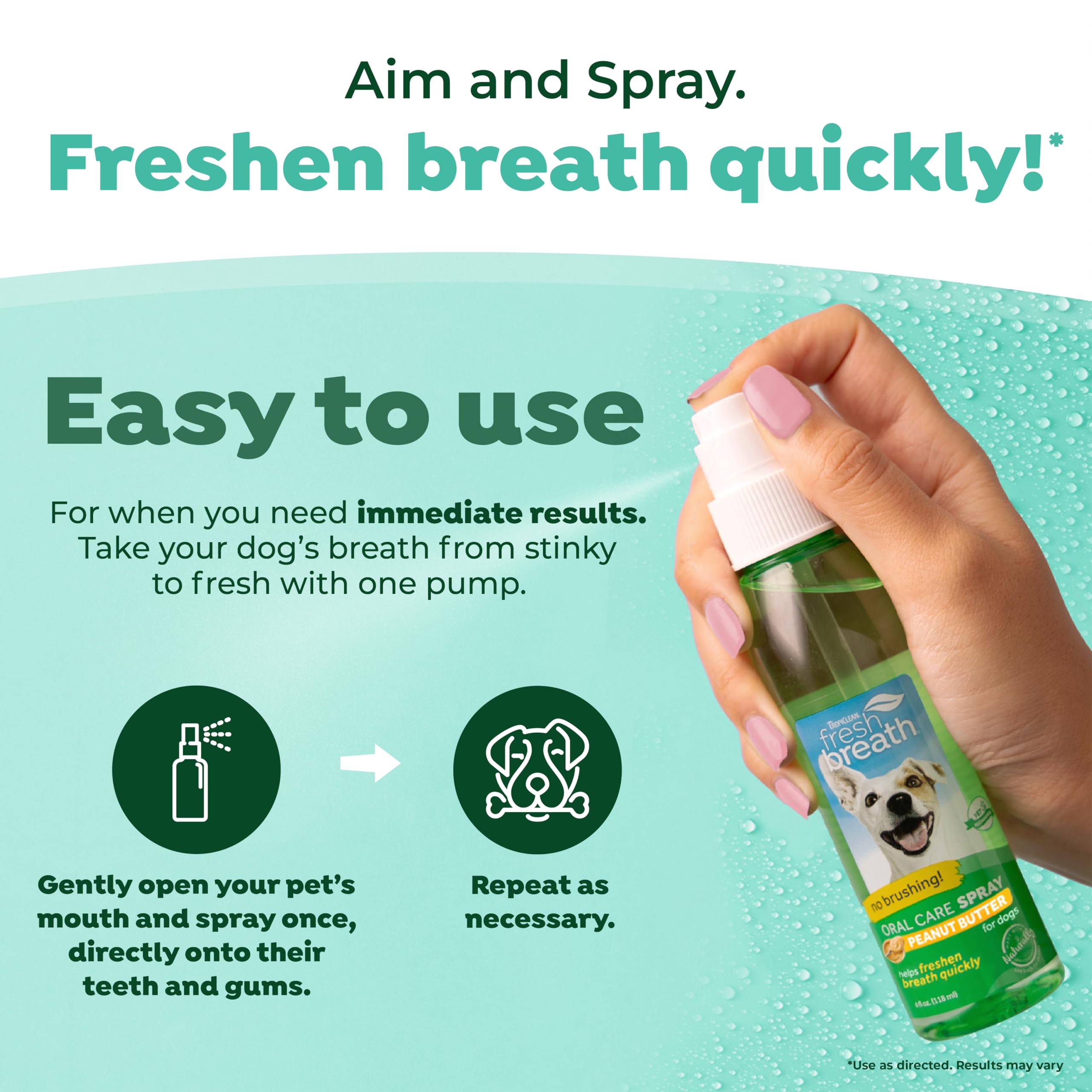 TropiClean Fresh Breath Spray for Dogs & Cats | Peanut Butter Flavored | Travel-Ready Pet Breath Freshener Spray | Made in the U