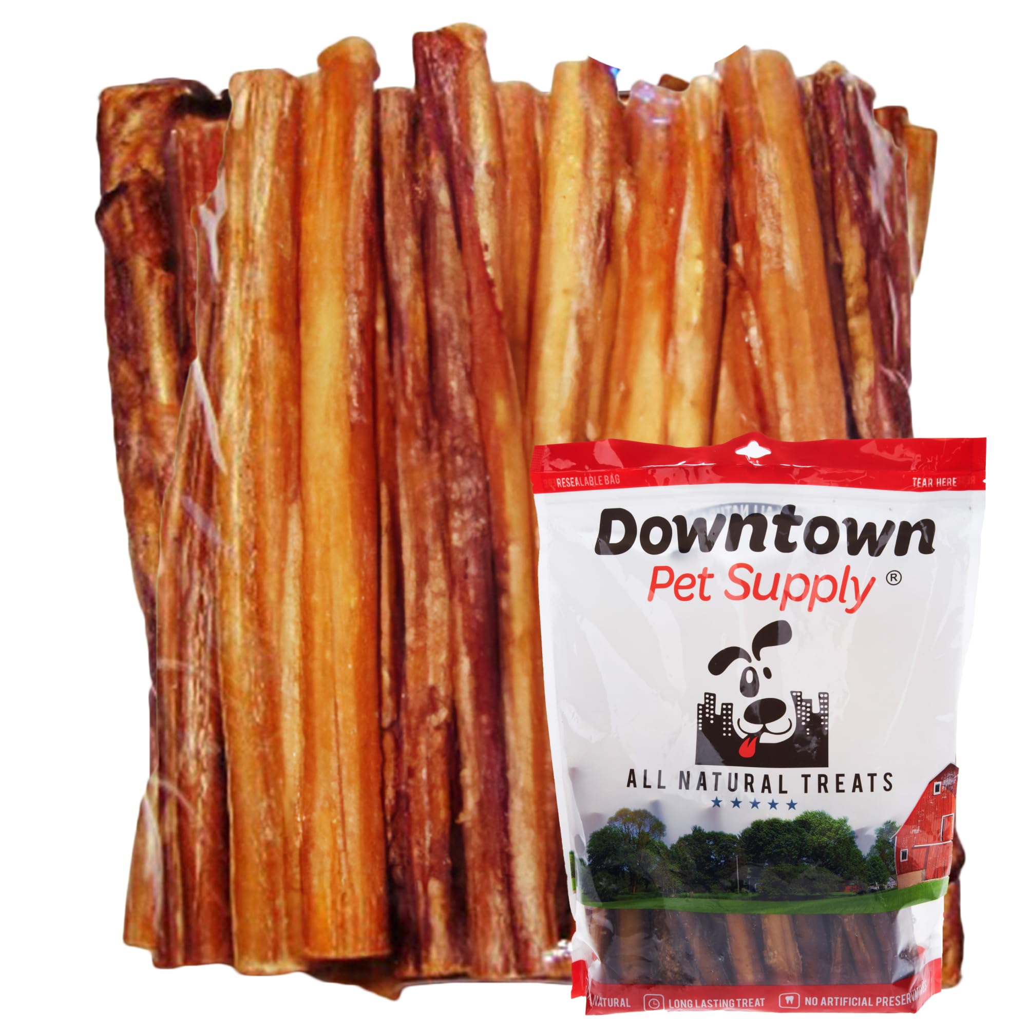 Downtown Pet Supply 12-inch Bully Sticks for Large Dogs, Pack of 8 - Single Ingredient, Rawhide Free Dog Chews for Aggressive Ch