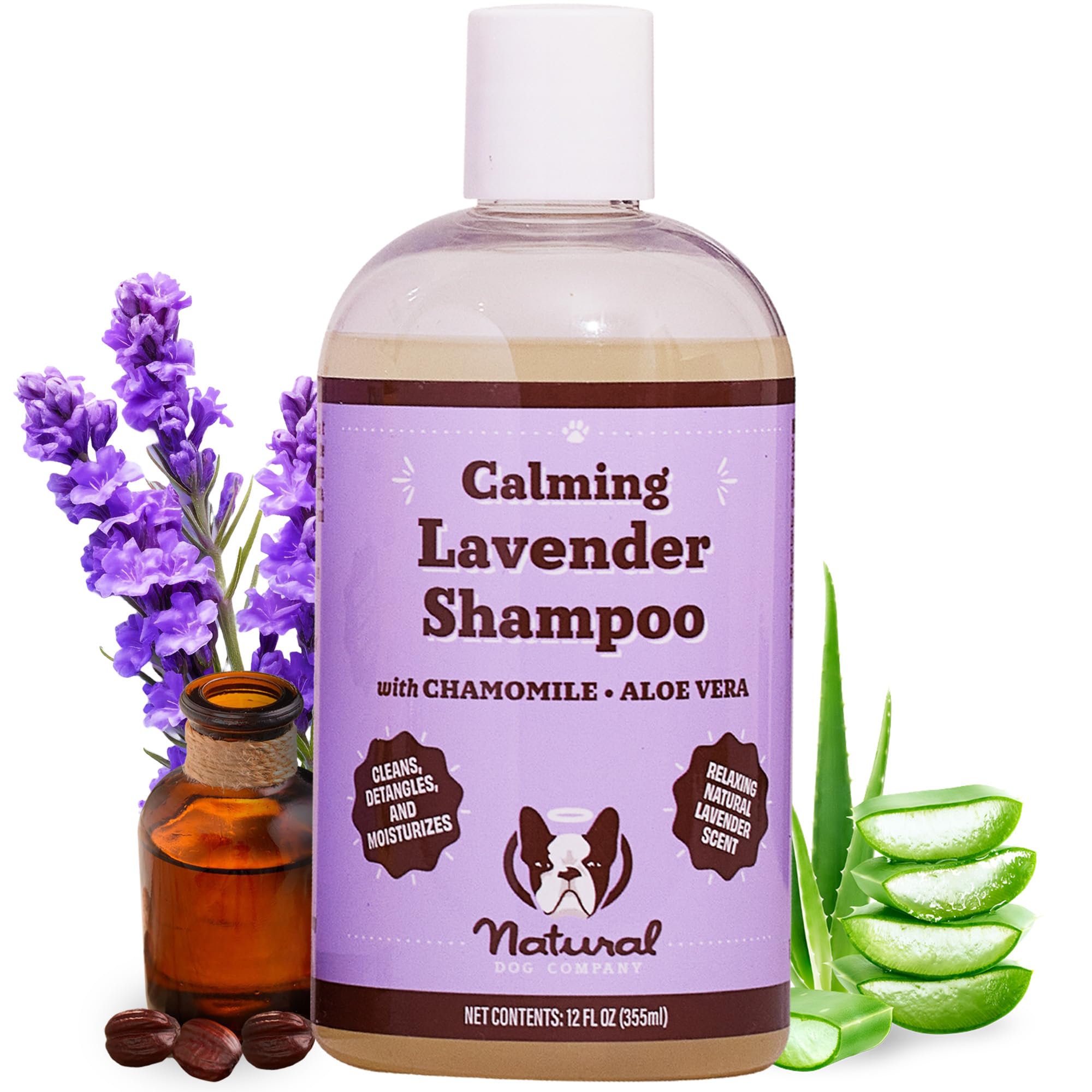 Natural Dog Company Calming Lavender Shampoo For Dogs - Hypoallergenic, Deodorizing Dog Shampoo For Sensitive Skin, All Natural, Organic Pet Shampoo, Soothes With Chamomile And Lavender, 12 Oz
