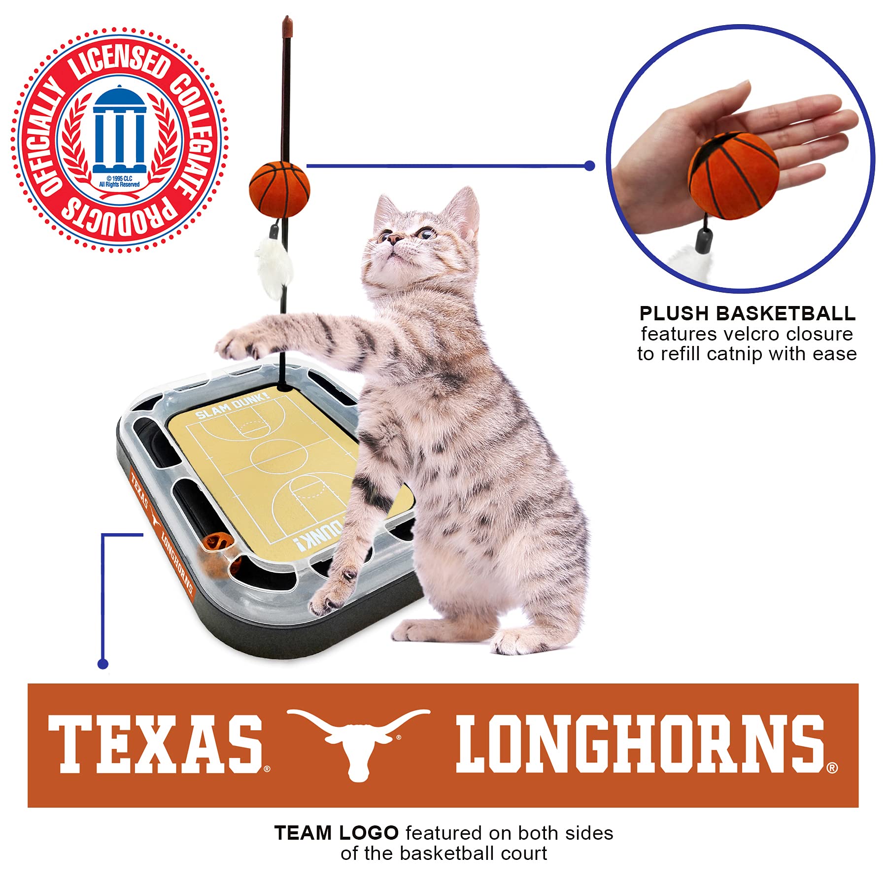Cats Scratcher Ncaa Texas Longhorns Basketball Court Cat Scratcher Toy With Catnip Filled Plush Basketball Toy & Feather Cat Toy