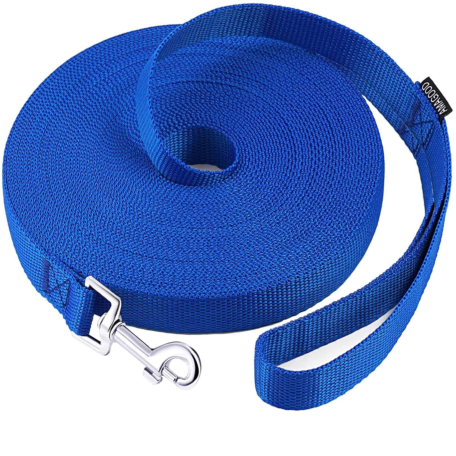 Amagood Dog/Puppy Obedience Recall Training Agility Lead-15 Ft 20 Ft 30 Ft 50 Ft Long Leash-For Dog Training,Tie Out,Play,Safety,Camping (20 Feet, Blue)