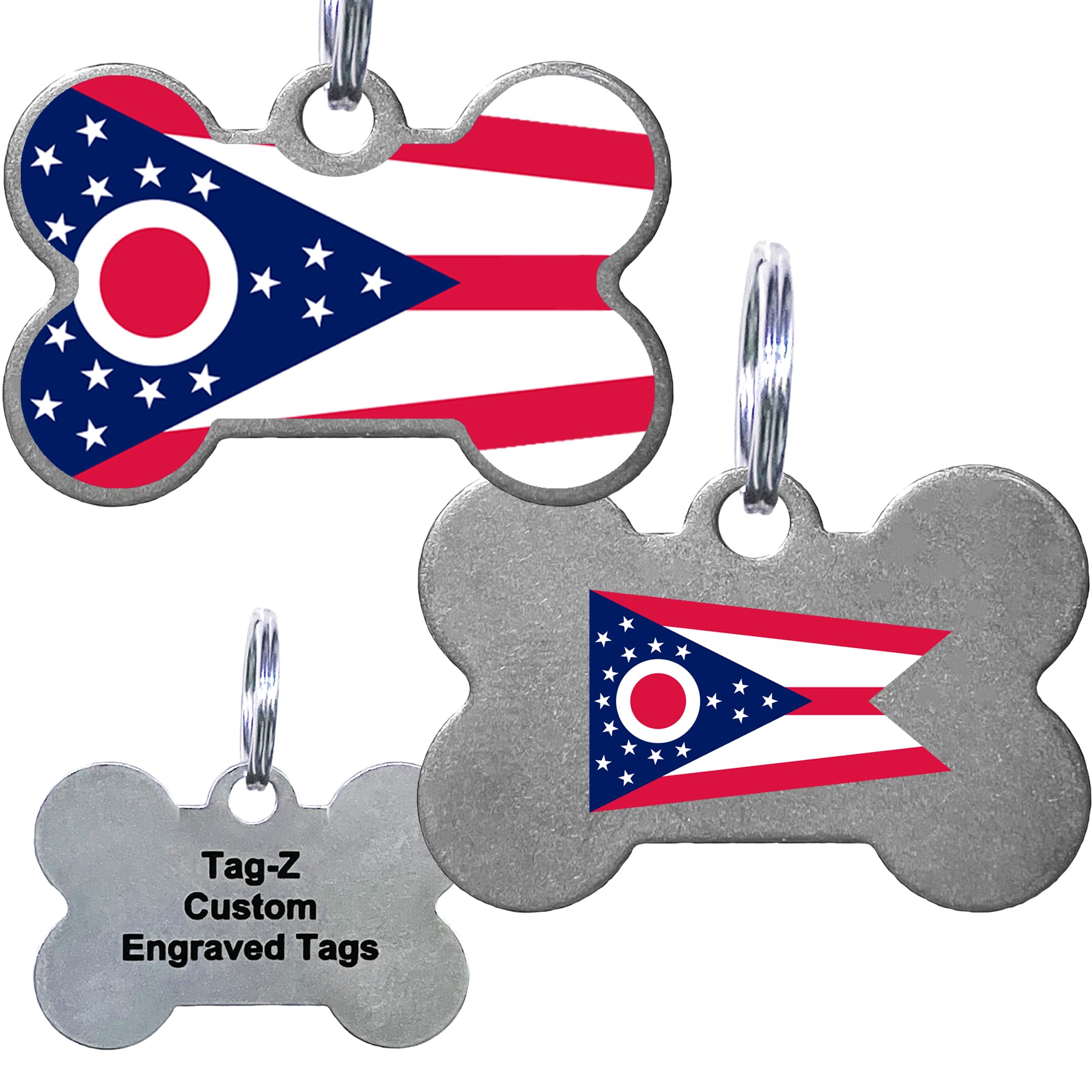 Ohio Flag Pet Id Tags, Custom Printed And Laser Engraved Bone