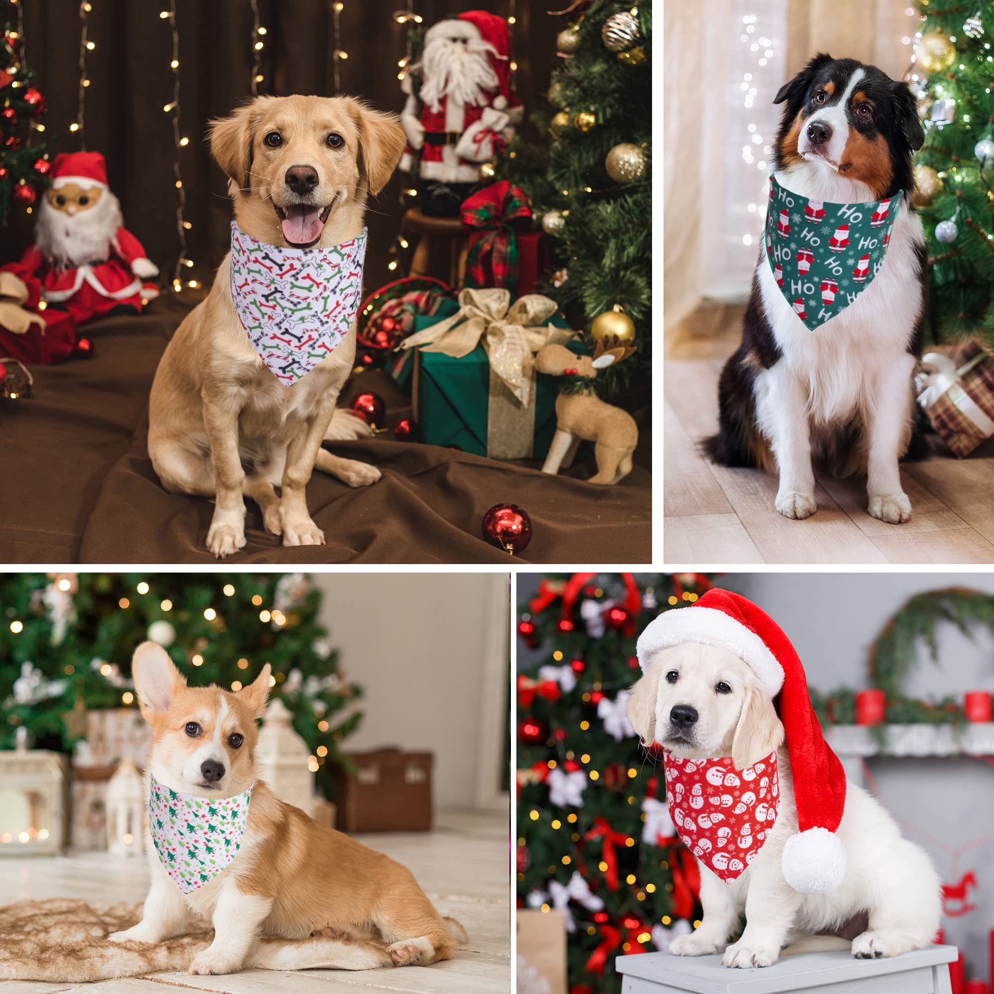 ADOGGYGO 4 Pack Dog Bandana Christmas Pet Scarf Triangle Bibs Kerchief Set Pet Christmas Costume Accessories Decoration for Medi