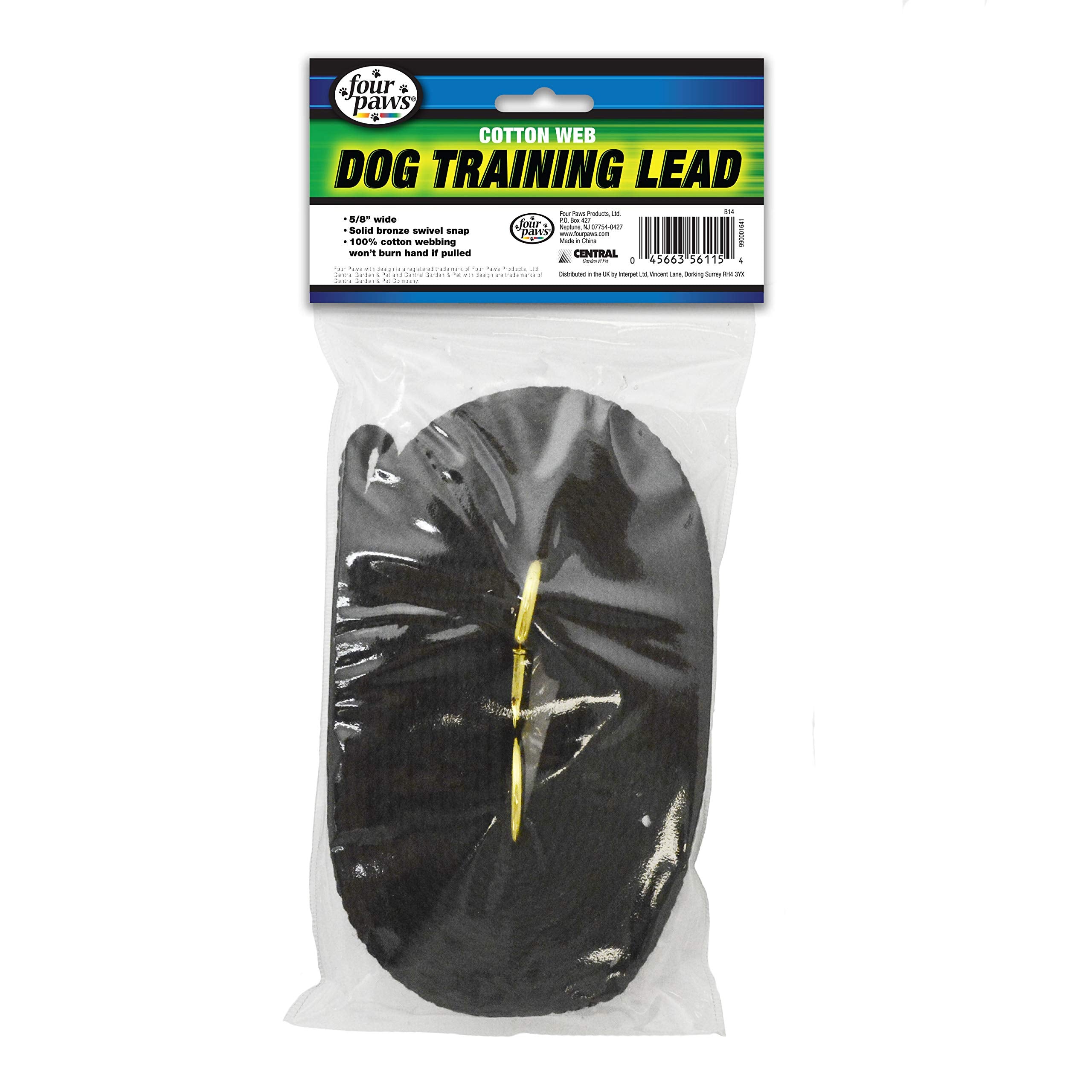 Four Paws Cotton Web Dog Training Lead, Black, 15-Foot