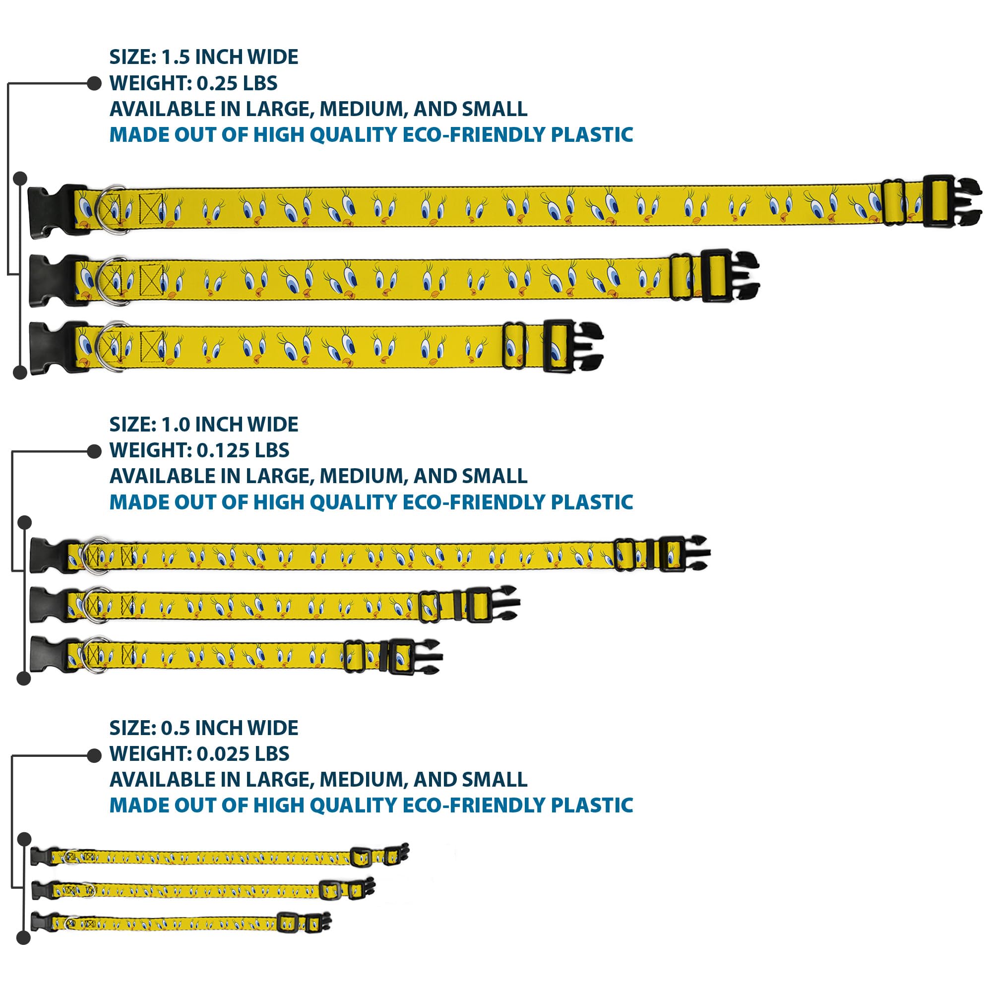 Buckle-Down Plastic Clip Collar - Tweety Bird Expressions2 - 1' Wide - Fits 9-15' Neck - Small