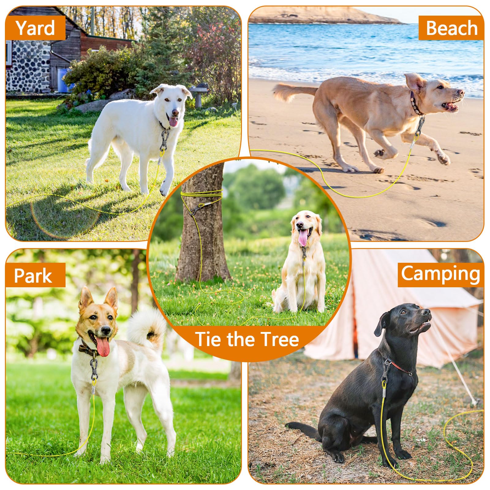 Xiaz Tie Out Cable For Dogs, 10Ft Dog Leads For Yard, Heavy Duty Dog Tie Out Cable For Large Dogs Up To 250Lbs, Durable Dog Runner Tether Line For Yard Or Camping