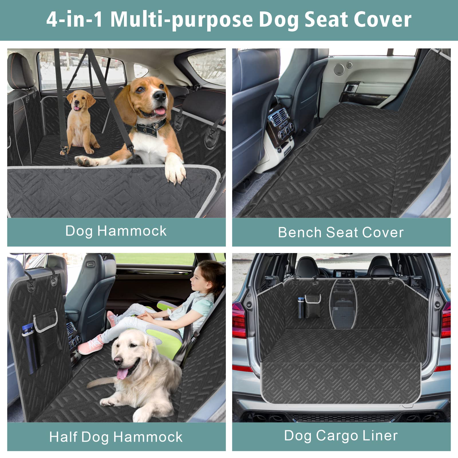 F-Color Dog Car Seat Cover - Waterproof Nonslip Dog Hammock for Car Comfort Enhancing Pet Seat Cover with Side Flap for Cars, Tr