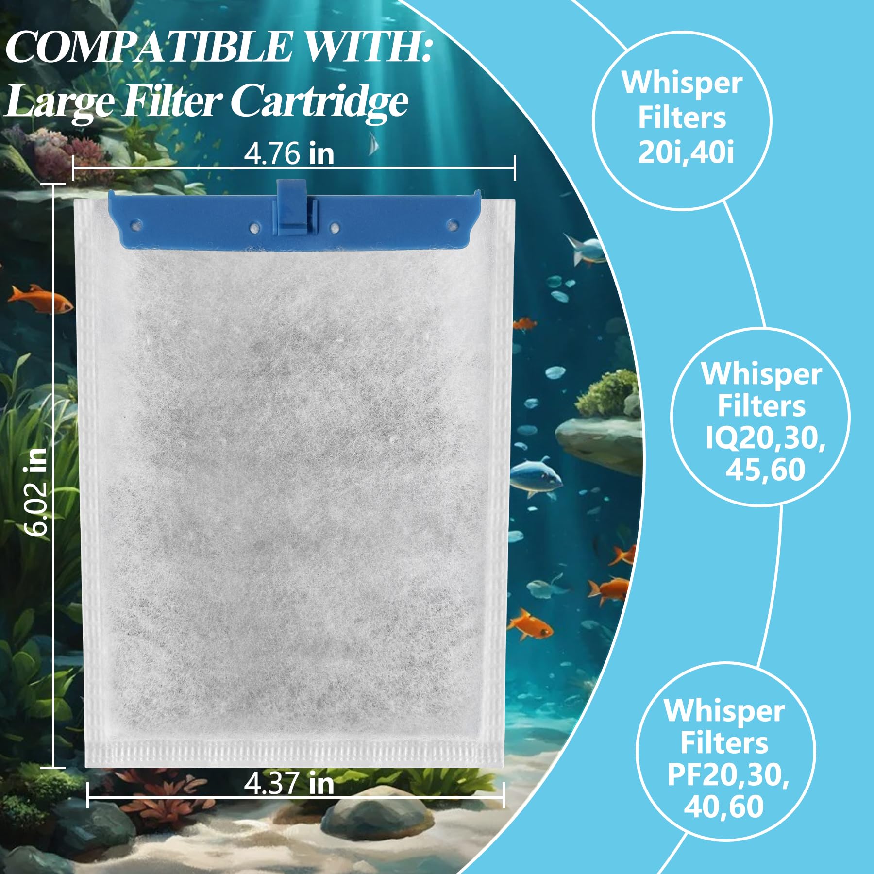 6 Pack Large Filter Cartridges Compatible With Tetra Whisper Bio-Bag Filter: Large Aquarium Filter Cartridge Compatible With Tet