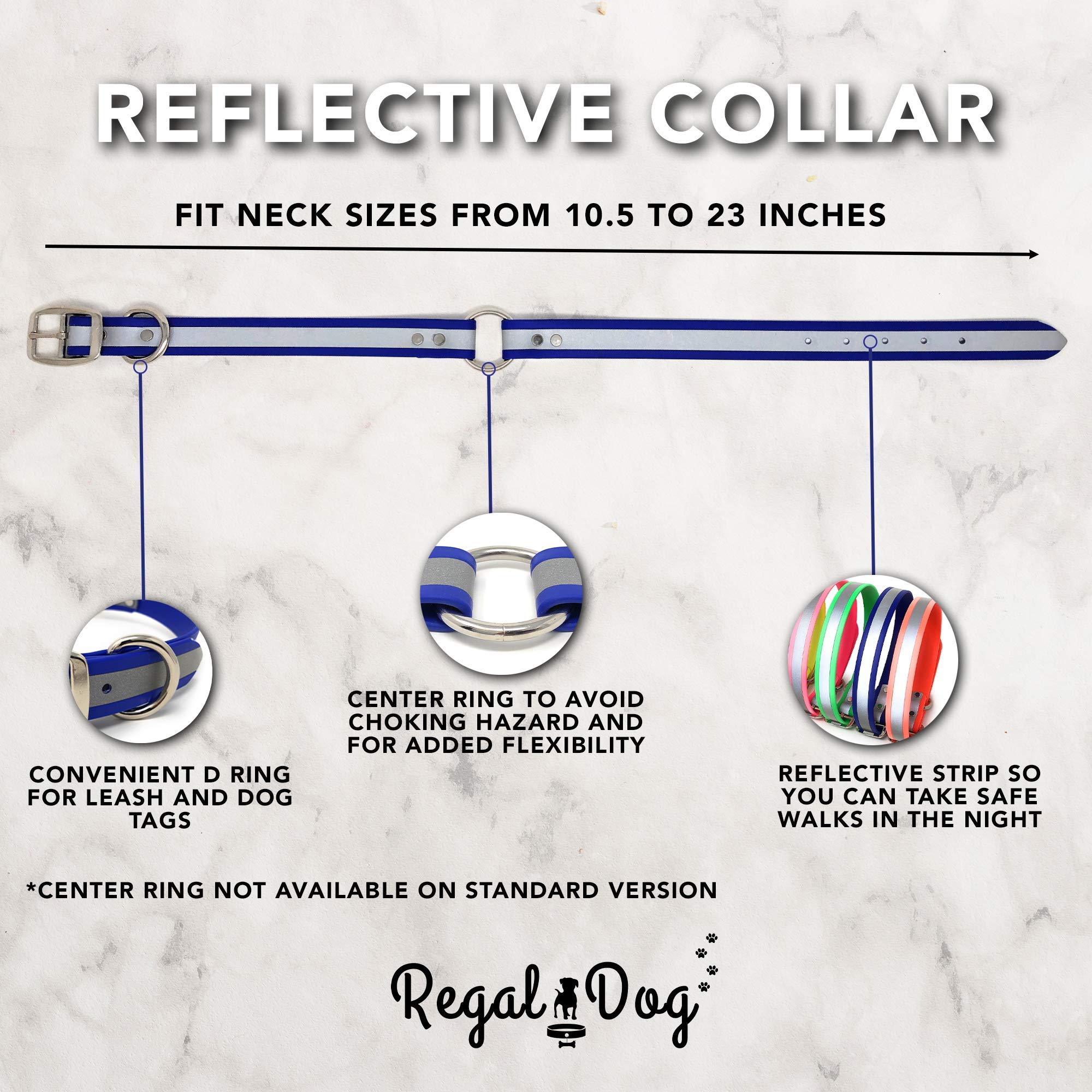 Regal Dog Products Medium Orange Reflective Dog Collar And Leash Set - Waterproof Biothane Dog Collar With Heavy Duty D Ring, Center Ring & 5'Ft Leash For Training - Other Sizes For Small & Large Dogs