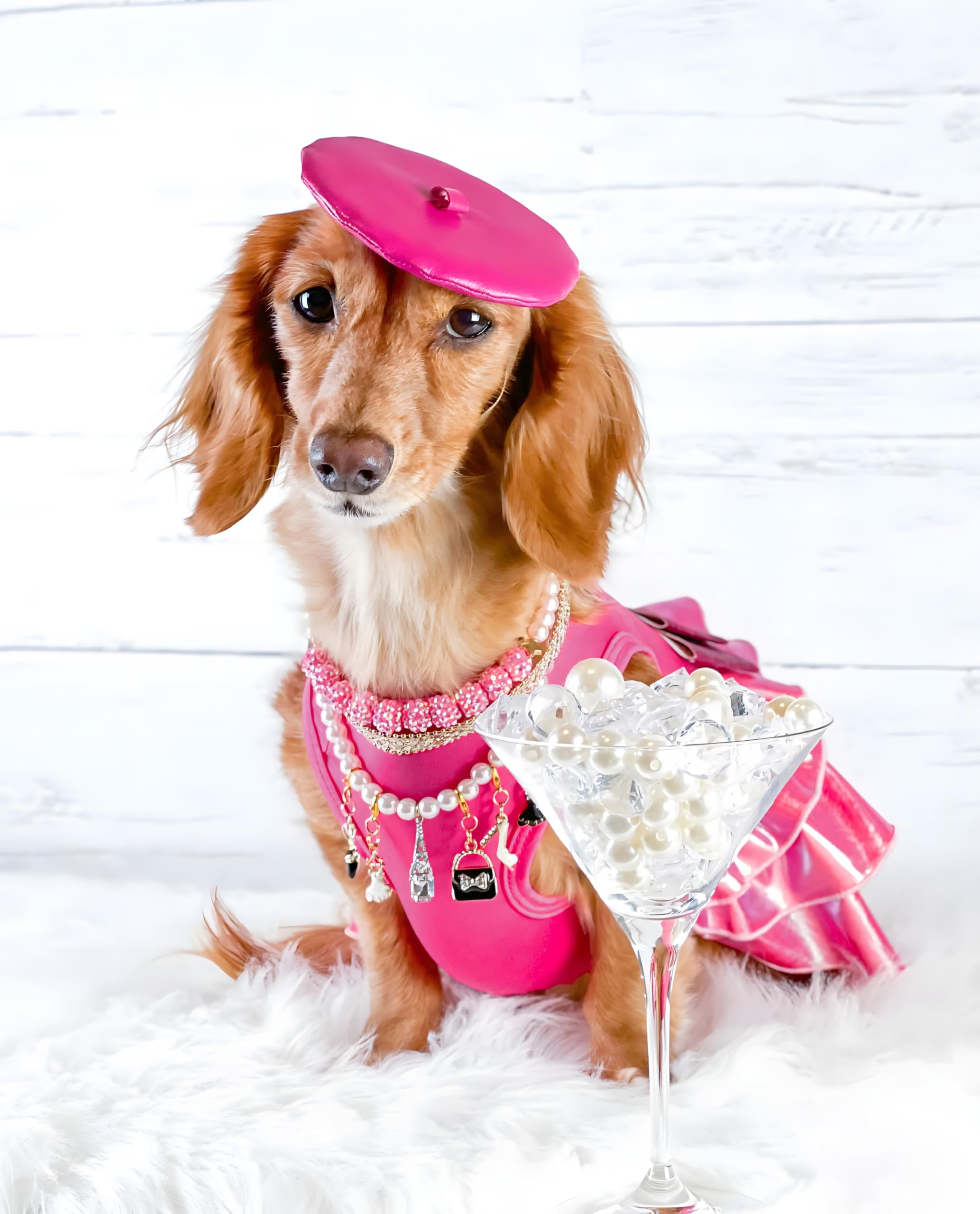 Fitwarm Glossy Dog Tiered Dress, Fancy Dog Clothes For Small Dogs Girl, Doggie Birthday Outfit, Female Pet Apparel, Hot Pink, Xs