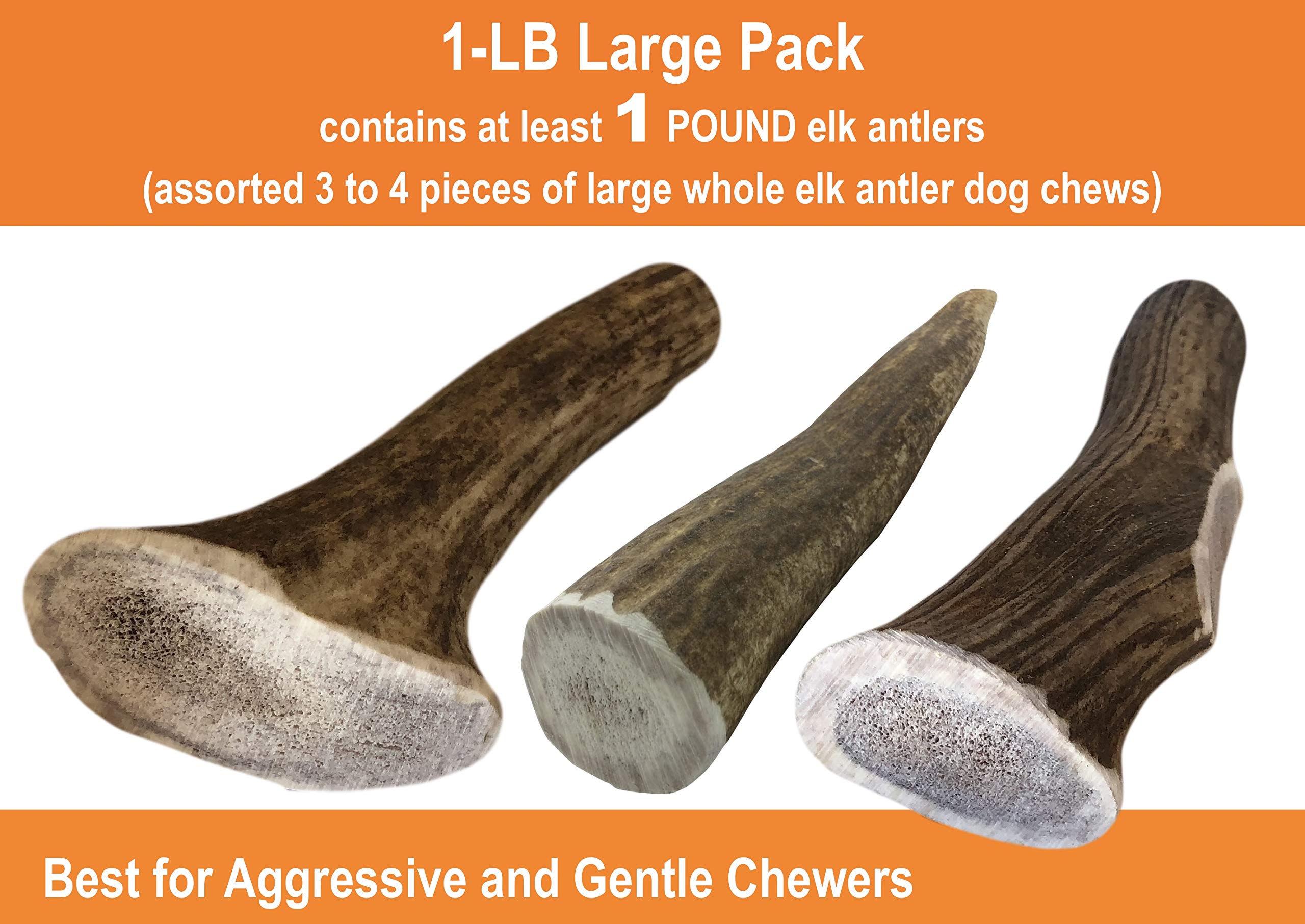 Deluxe Naturals Elk Antler Chews For Dogs | Naturally Shed Usa Collected Elk Antlers | All Natural A-Grade Premium Elk Antler Dog Chews | Product Of Usa, 1-Lb Pack Large Cuts