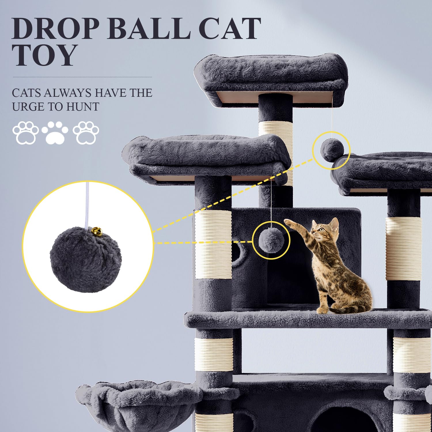 Allewie 68 Inches Cat Tree/House And Towers For Big Feline/Scratching Post/Multi-Level Large Kitty Climbing Tree With Condo/Smok