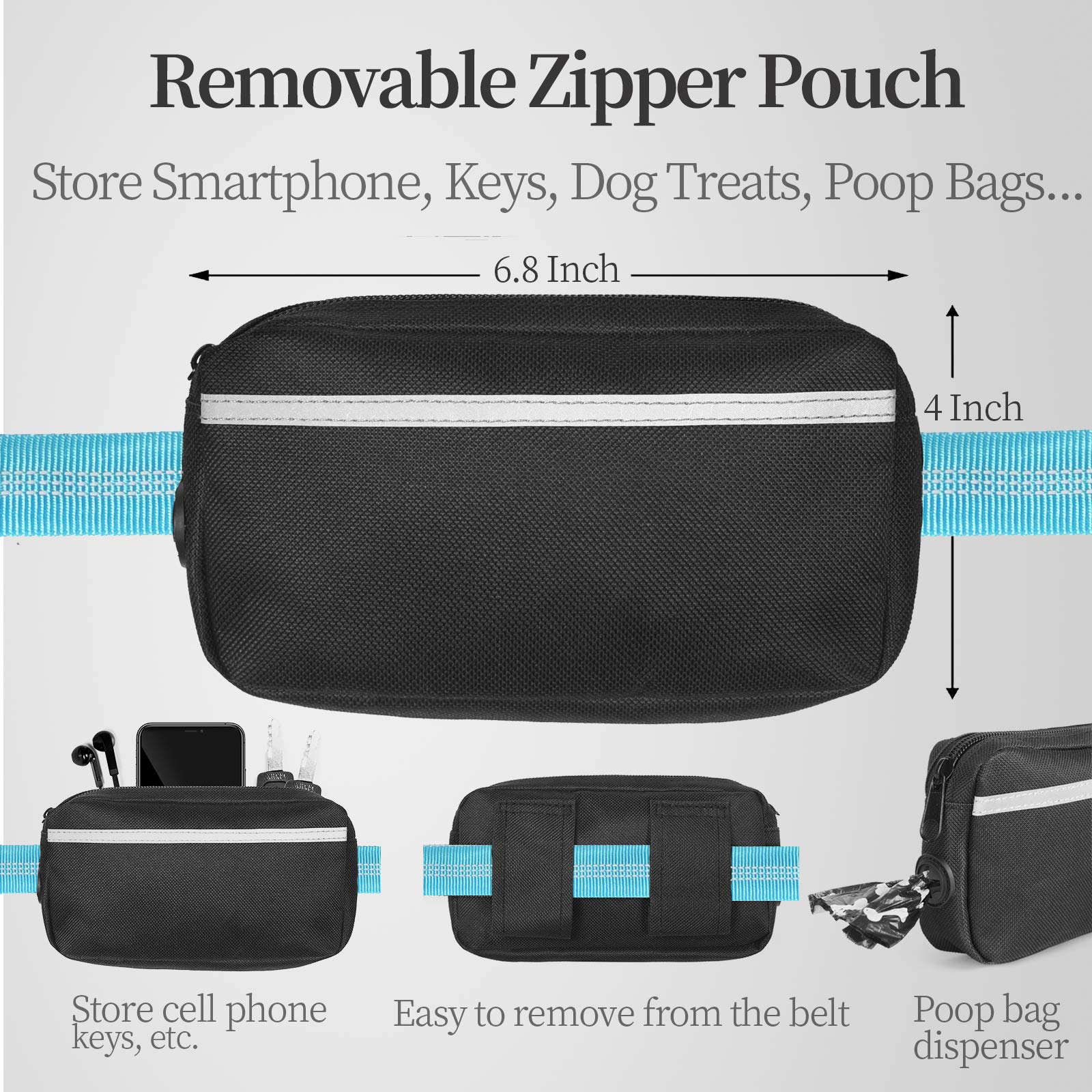 iYoShop Hands Free Dog Leash with Zipper Pouch, Dual Padded Handles and Durable Bungee for Walking, Jogging and Running Your Dog
