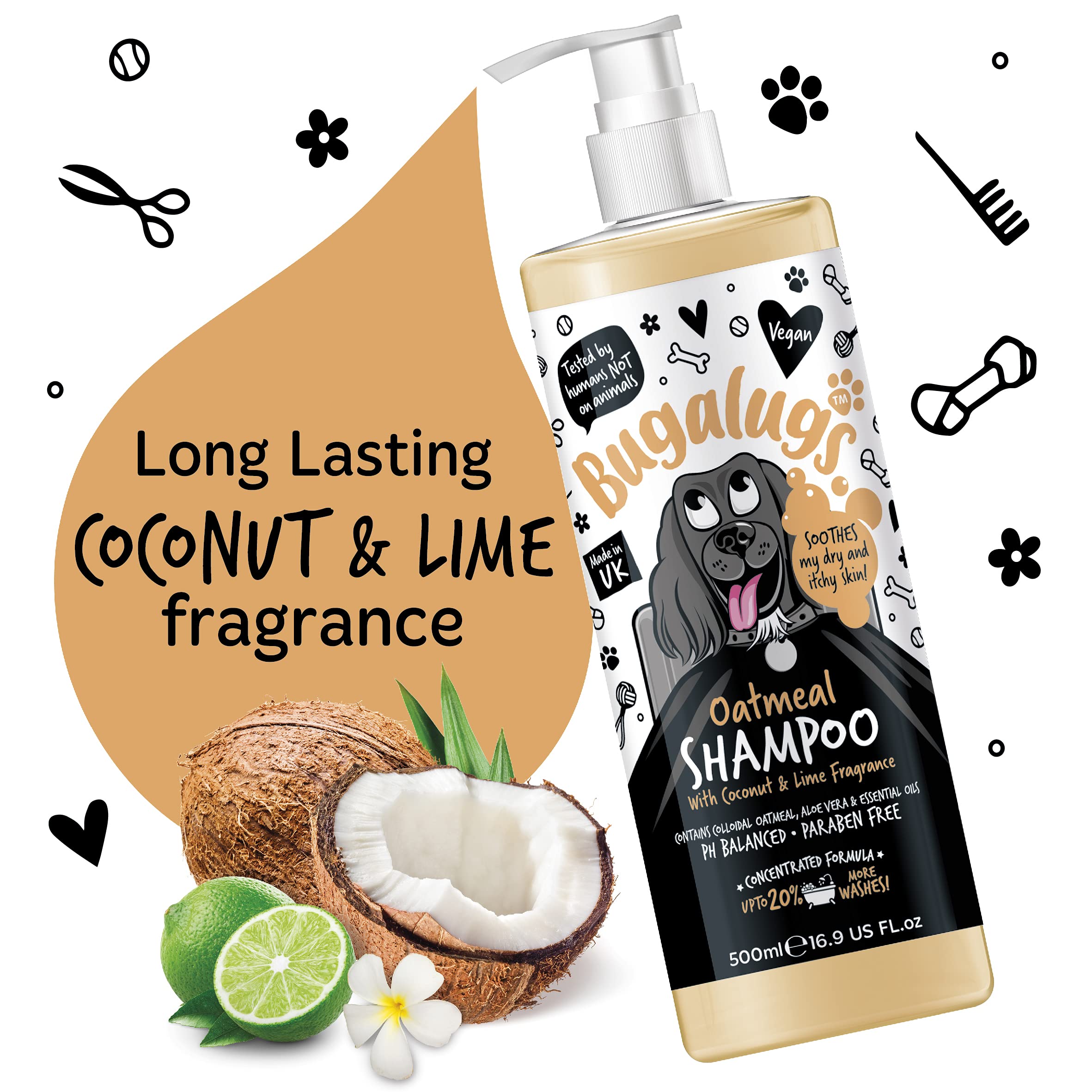 BUgALUgS Oatmeal & Aloe Vera Dog Shampoo Dog grooming Shampoo Products for Smelly Dogs with Fragrance, Best Oatmeal Puppy Shampo