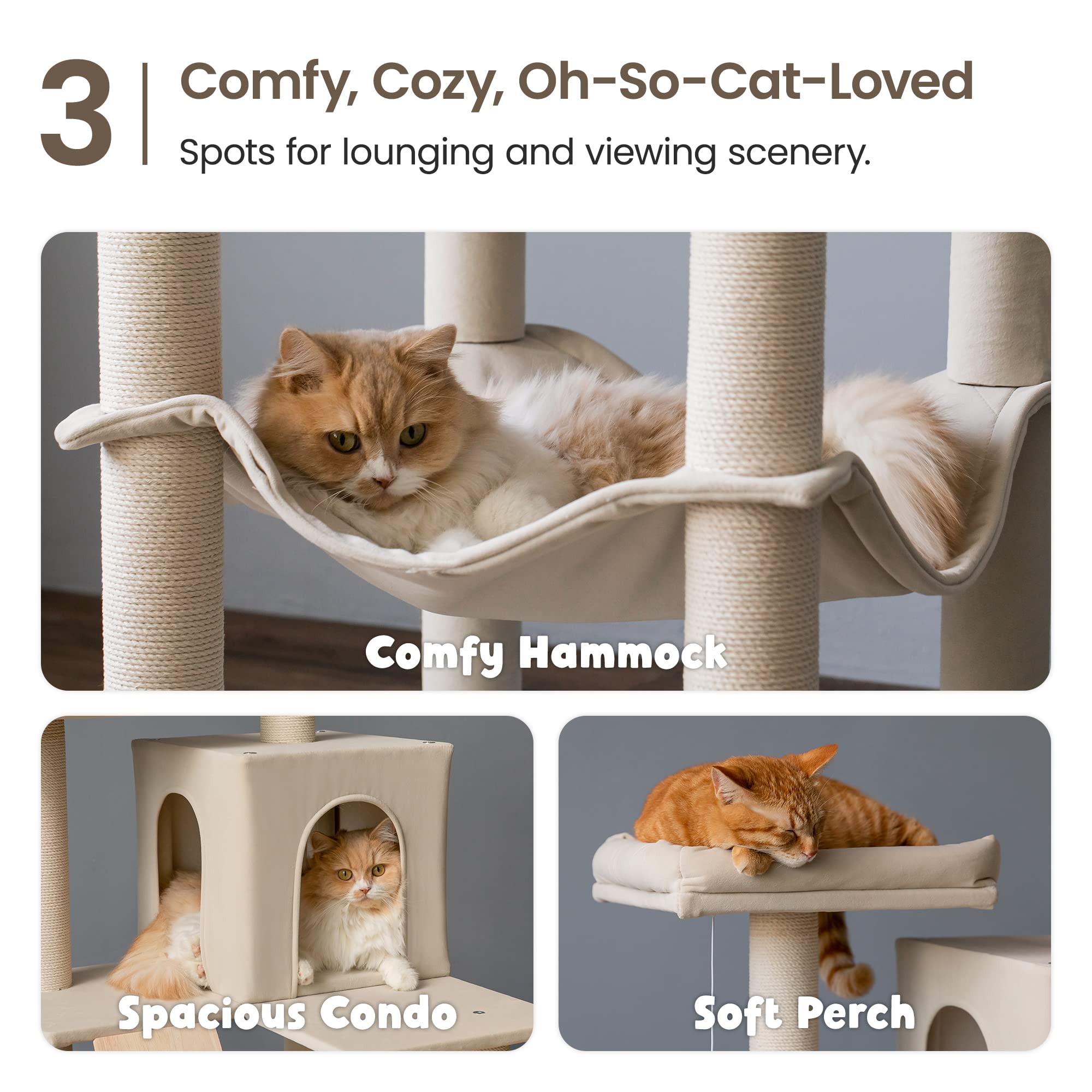 Mwpo Large Modern Cat Tree, 70.1-Inch Wood Cat Tower For Indoor Cats, Multi-Level Tall Cat Condo With 2 Padded Perches, Hammock,