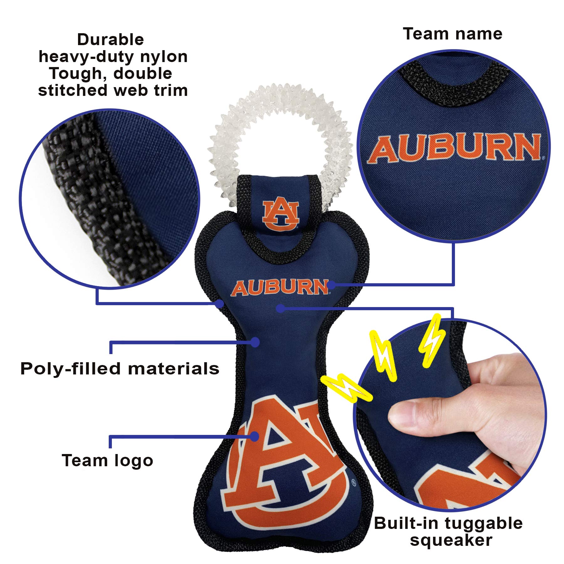 Pets First Ncaa Auburn Tigers Dental Dog Tug Toy With Squeaker. Tough Pet Toy For Healthy Fun, Teething & Cleaning Pets Teeth &