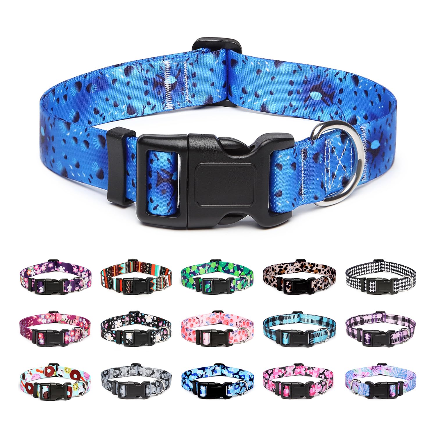 Mercano Adjustable Dog Collar - Special Design Patterns, Soft Nylon Comfortable Durable Pet Collar For Small Medium Large Dogs (M, Blue Ocean)