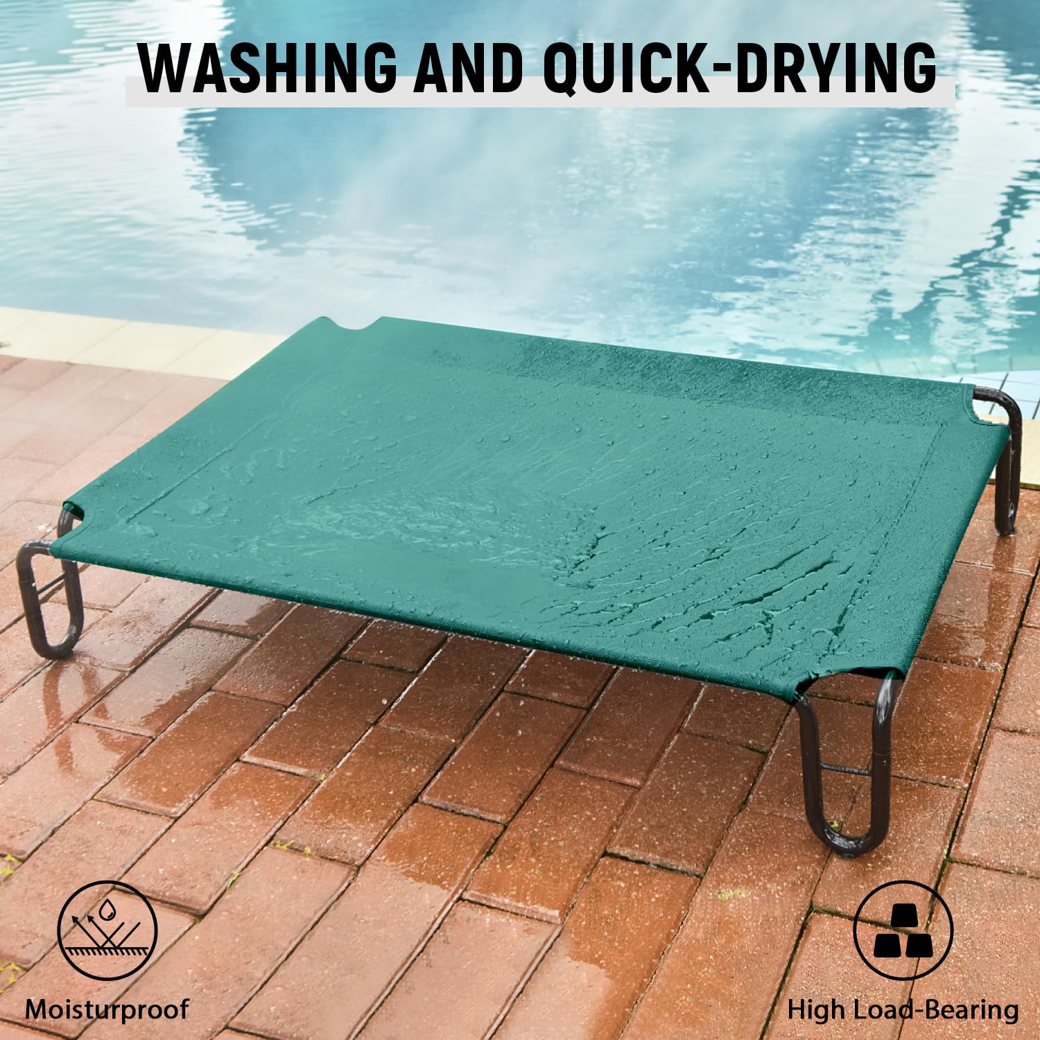 pettycare Elevated Outdoor Dog Bed - Waterproof, Cooling Mesh Cot for Medium Dogs, 35x25.6x8 inches, Green, Up to 40 lbs