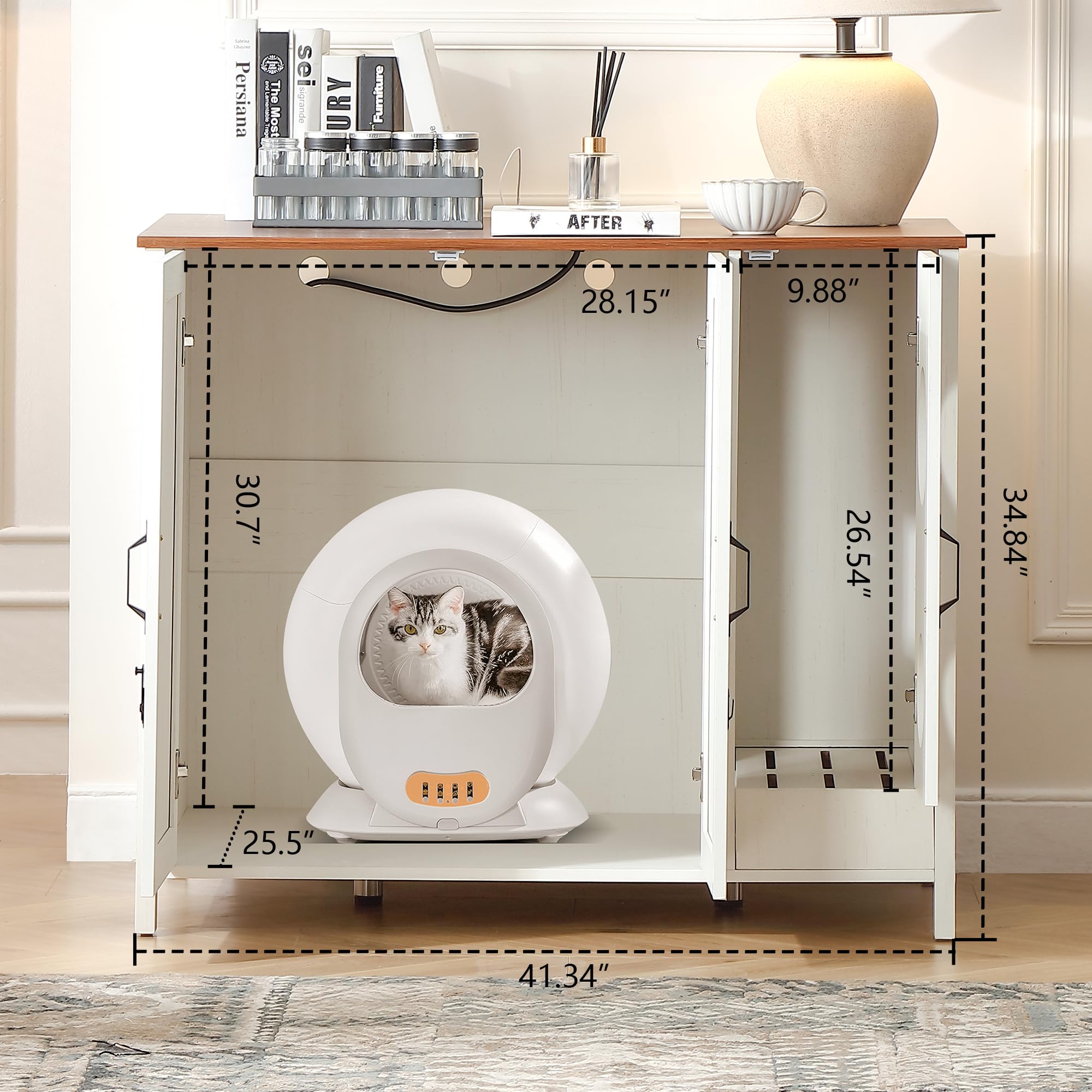 Cat Litter Robot Enclosure, Automatic Litter Box Enclosure For Litter Robot 3/4,Cat-Exclusive Entrace For Dog Proof And Fun,Powe