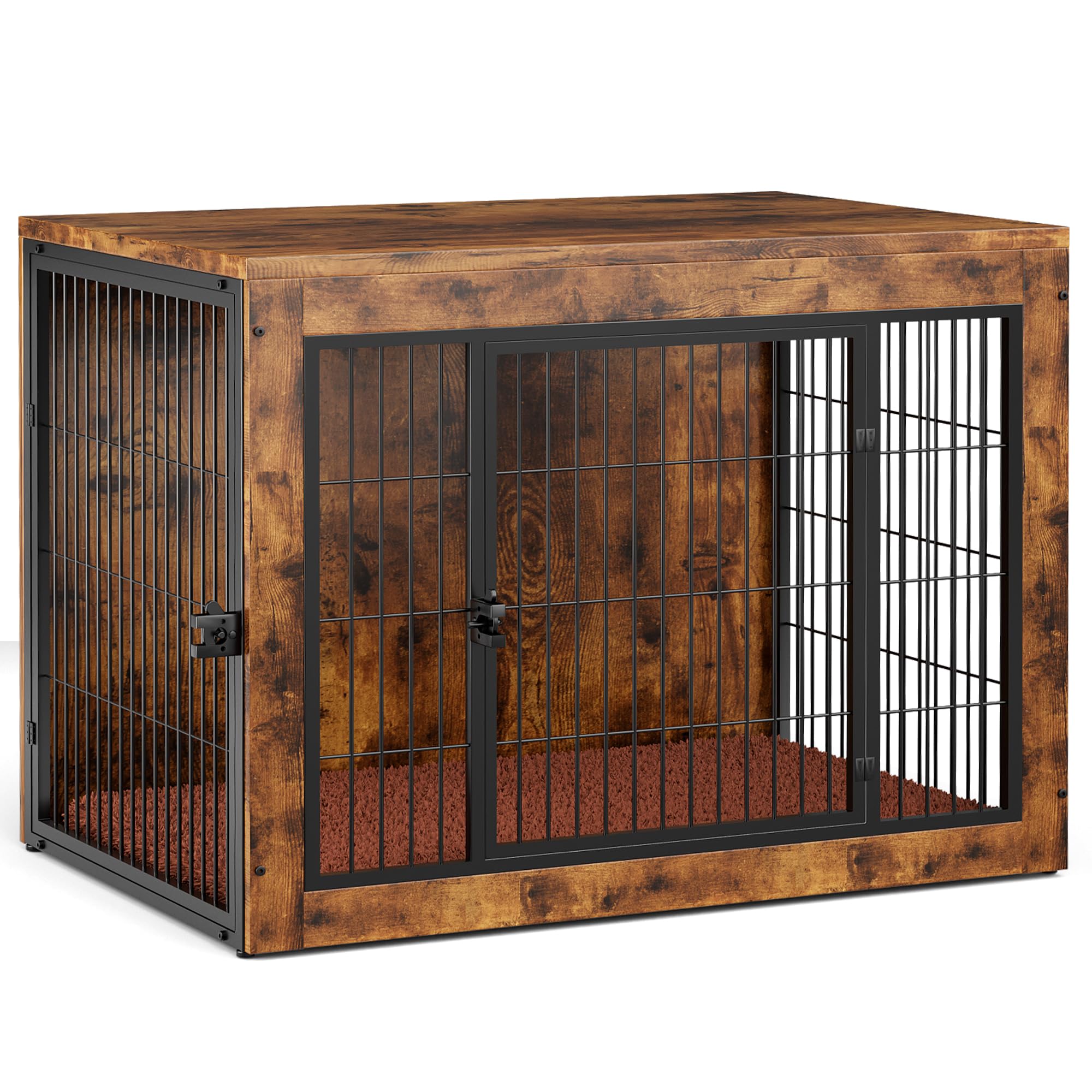 Dog Crate Furniture with Cushion, Indoor Dog Kennel with Double Doors, Side End Table Dog Cage, Pet House for Small/Medium/Large