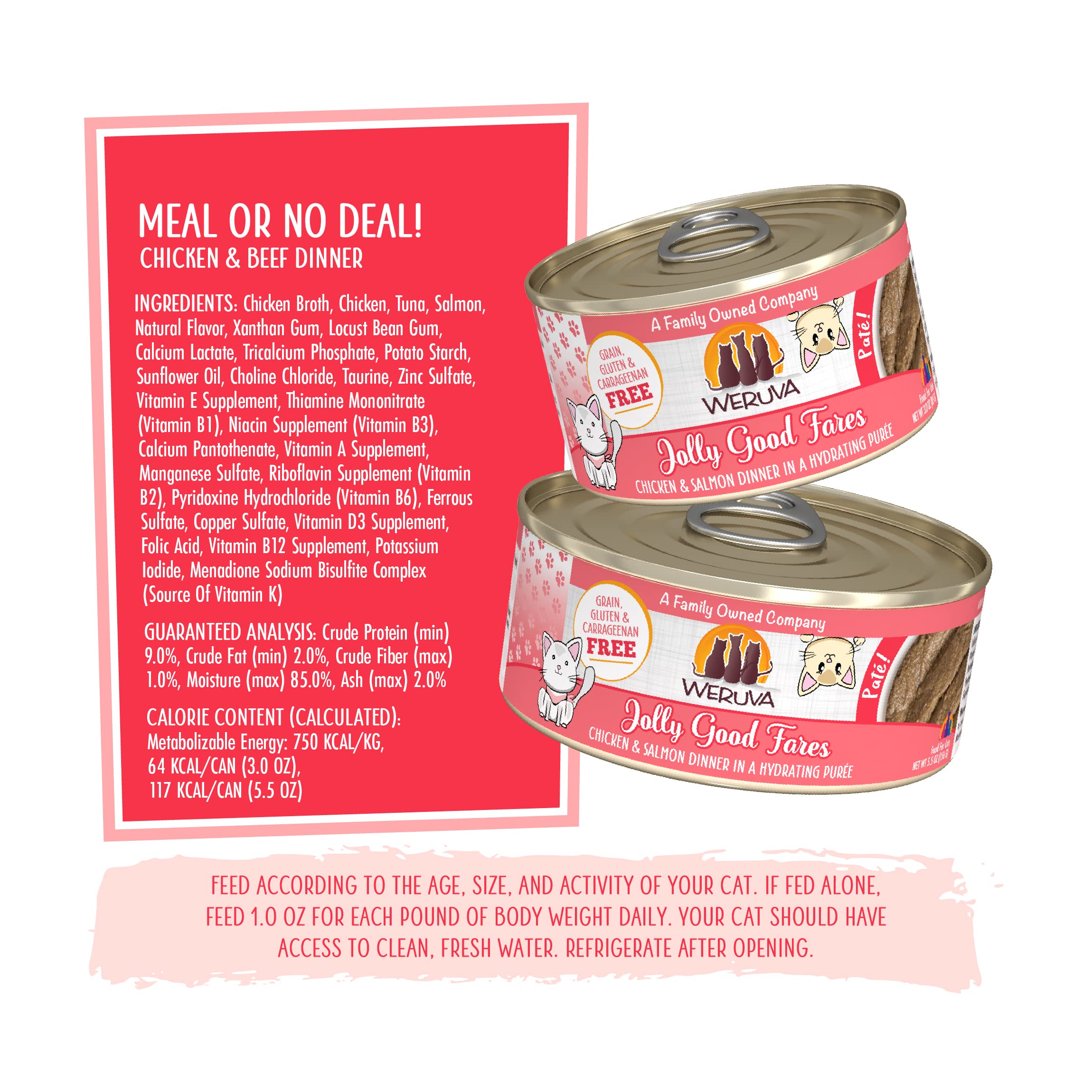 Weruva Wet Cat Food, Jolly Good Fares with Chicken and Salmon Pate, 5.5oz Can, Pack of 8