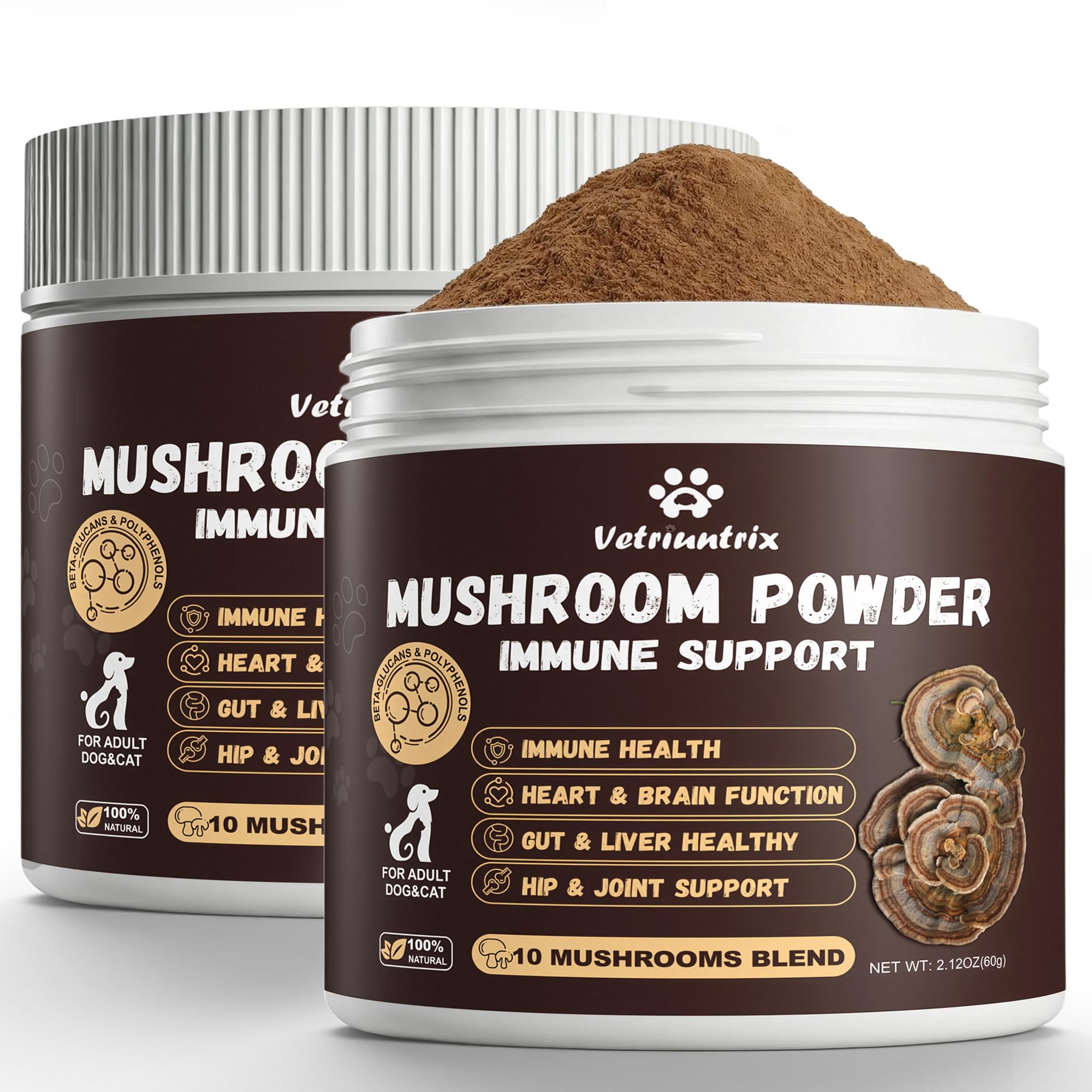 Vetriuntrix Turkey Tail Mushroom for Dogs, Organic 10 Mushroom Blend for Lipoma Lumps and Bumps, Dog & Cat Mushroom Supplements 