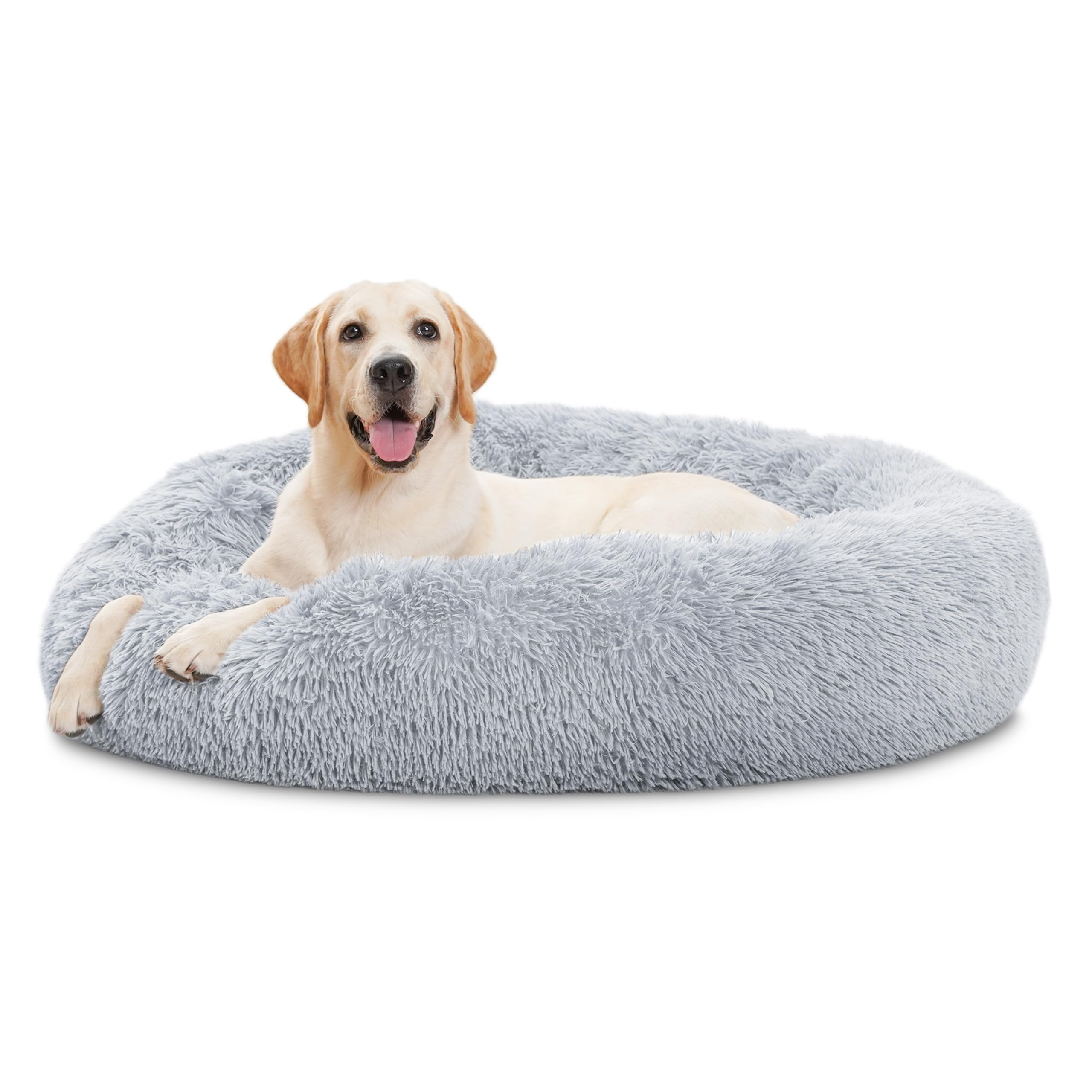 ELSKER&HOME Calming Dog Bed,Donut Washable Warming Soft Round 46 inches Dog Beds for Large Dogs,Anti-Anxiety Fluffy Plush Cushio