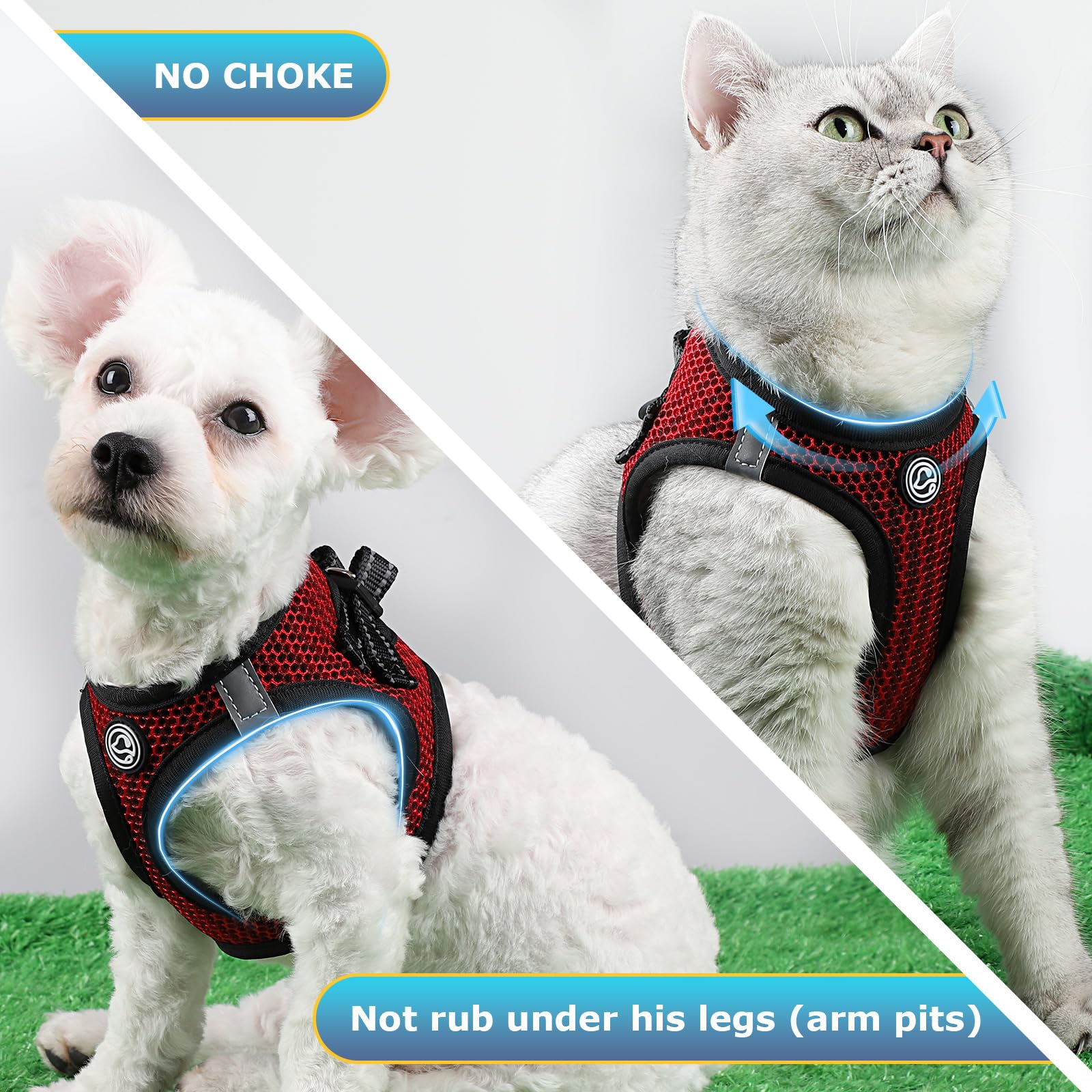 No Pull Small Dog Harness For Under 22 Lbs Dogs, Step In Air Mesh Puppy Reflective Lightweight Dogs Cats Vest (Red, Xxxs