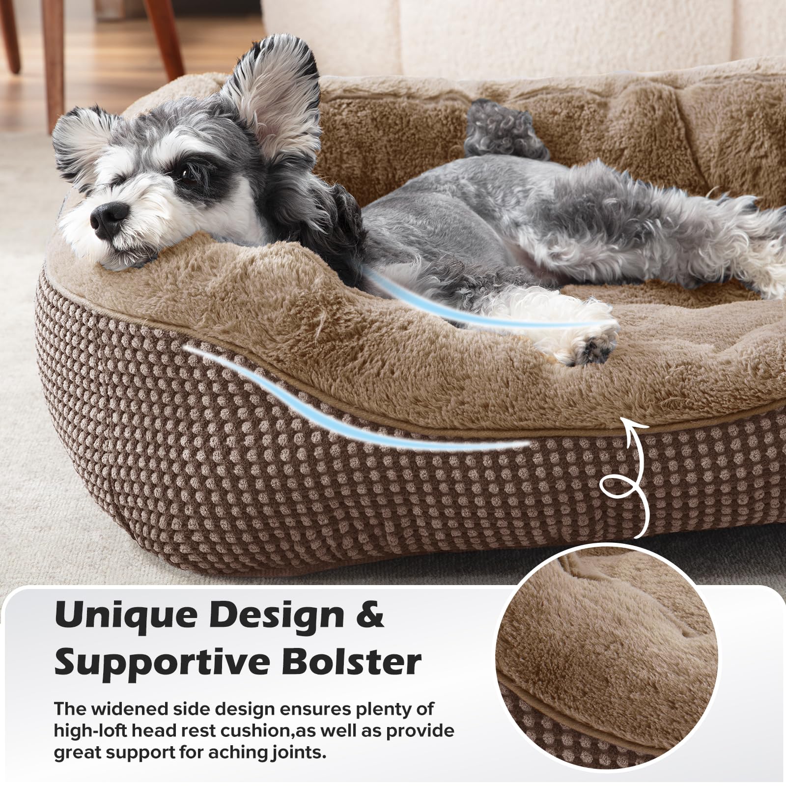 INVENHO Dog Bed Medium Size, Orthopedic Cotton, Dark Brown, Anti-Slip Bottom, Soft Calming Sleep, Model: INVENHO, 30"x24"x9"