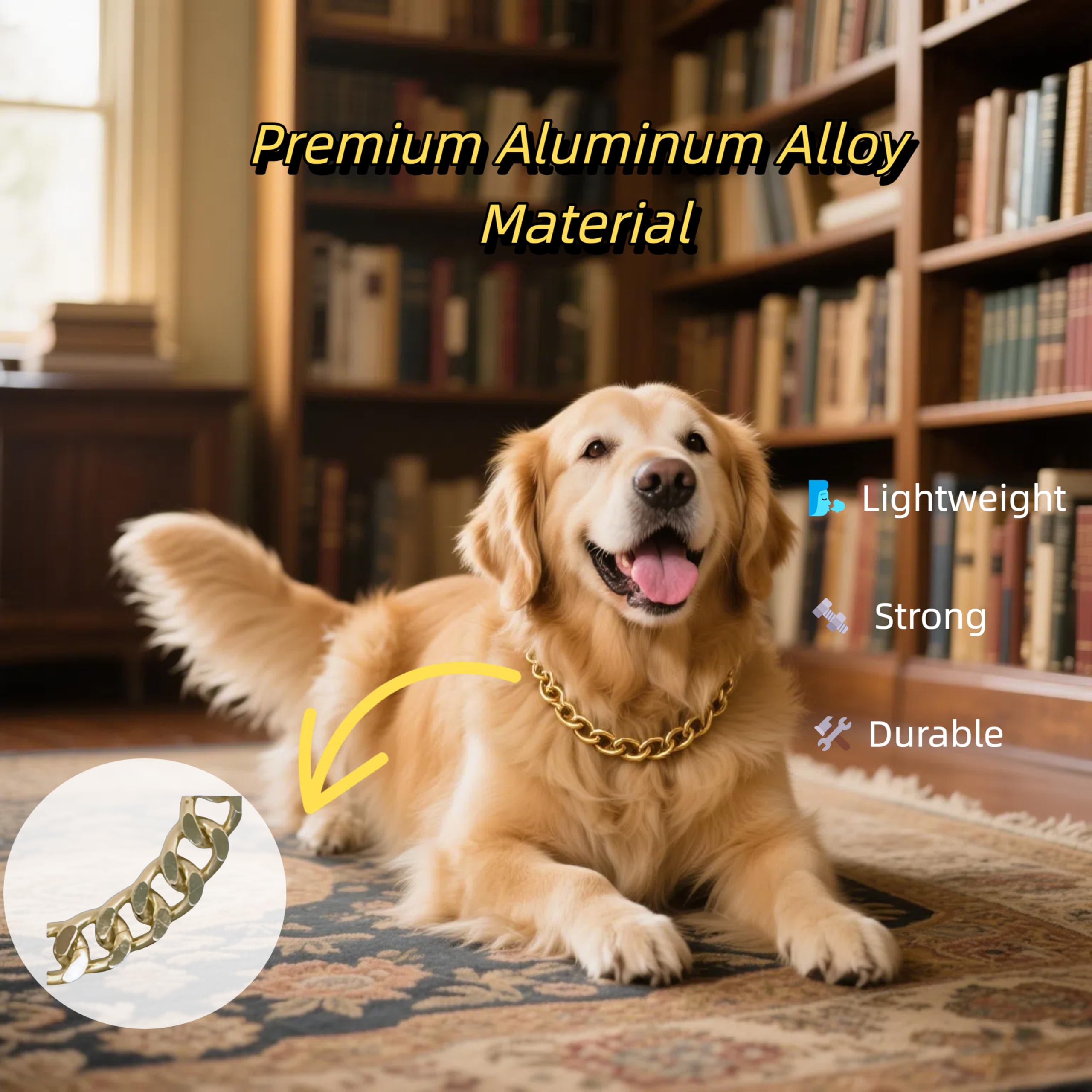 Cwyza Gold Dog Chain Necklace Collar - Fashionable Cuban Link, Adjustable, Lightweight & Durable Metal Decoration (Gold, 9 (Ne