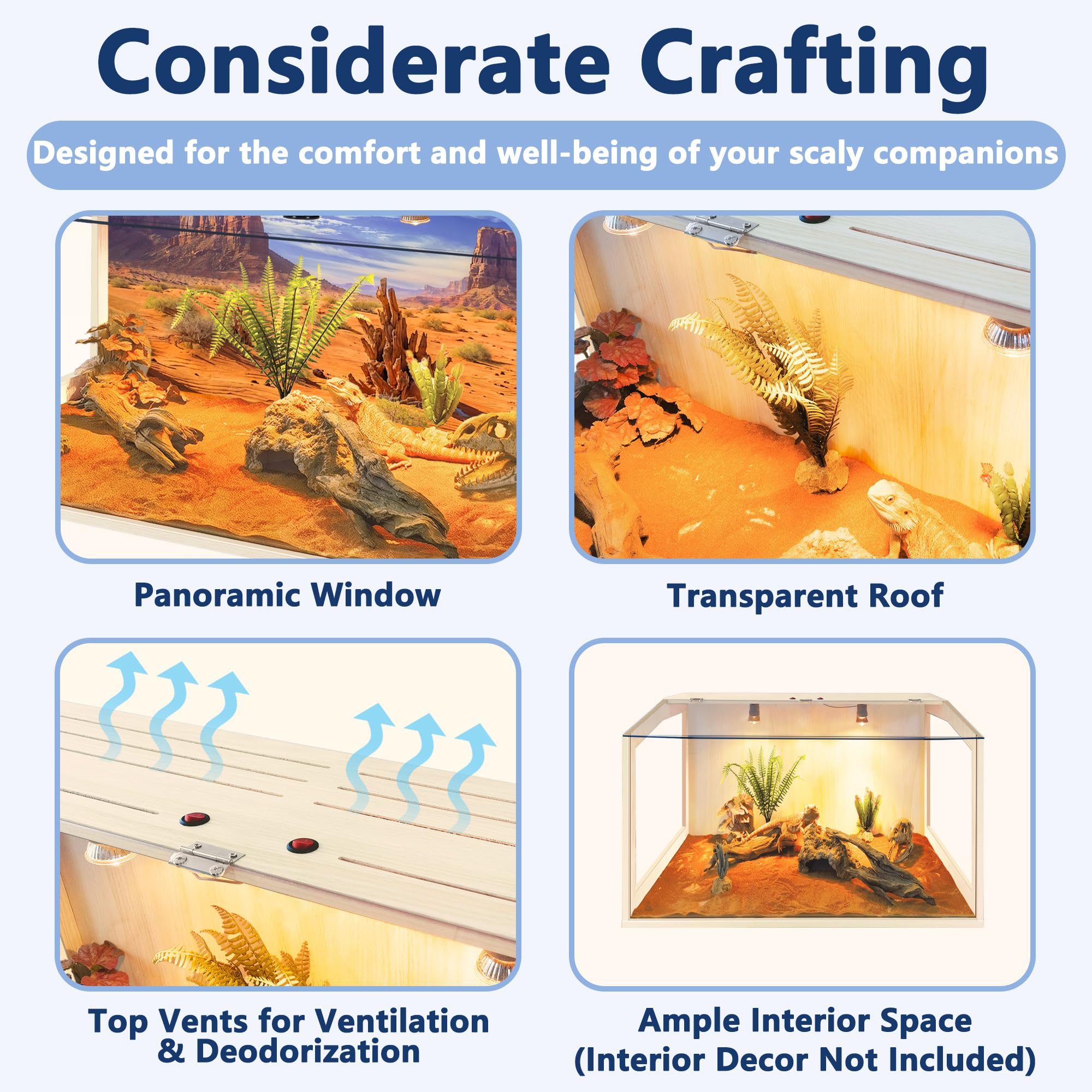 Prolee Bearded Dragon Tank, Reptile Enclosure, Snake Tank, Reptile Terrarium, Built-in Light Fixtures with Switch, (23 Gallon, 2