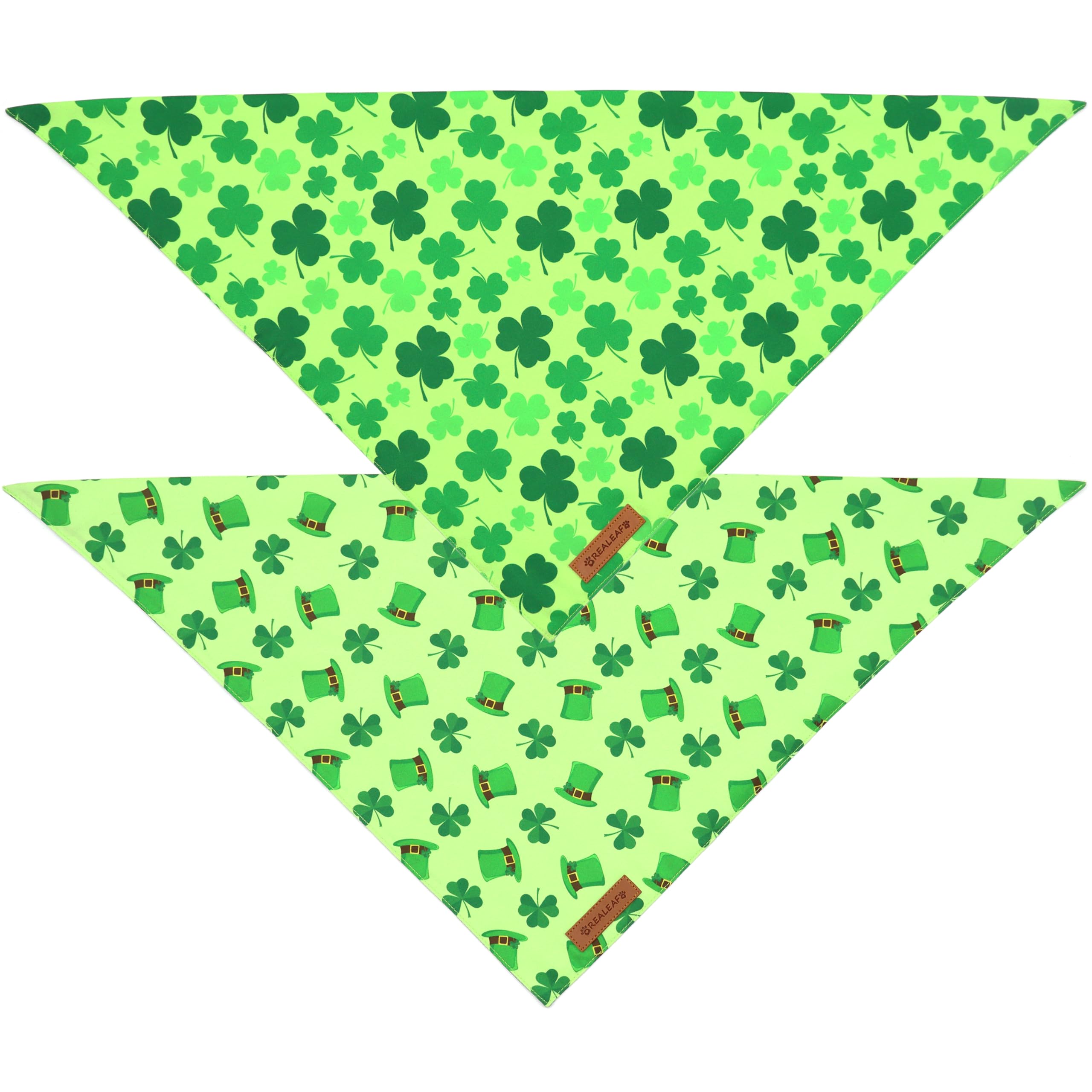 Realeaf St. Patrick'S Day Dog Bandanas 2 Pack, Triangle Reversible Pet Scarf For Boys And Girls, Premium Durable Fabric, Holiday Bandana For Medium And Large Dogs (Large)