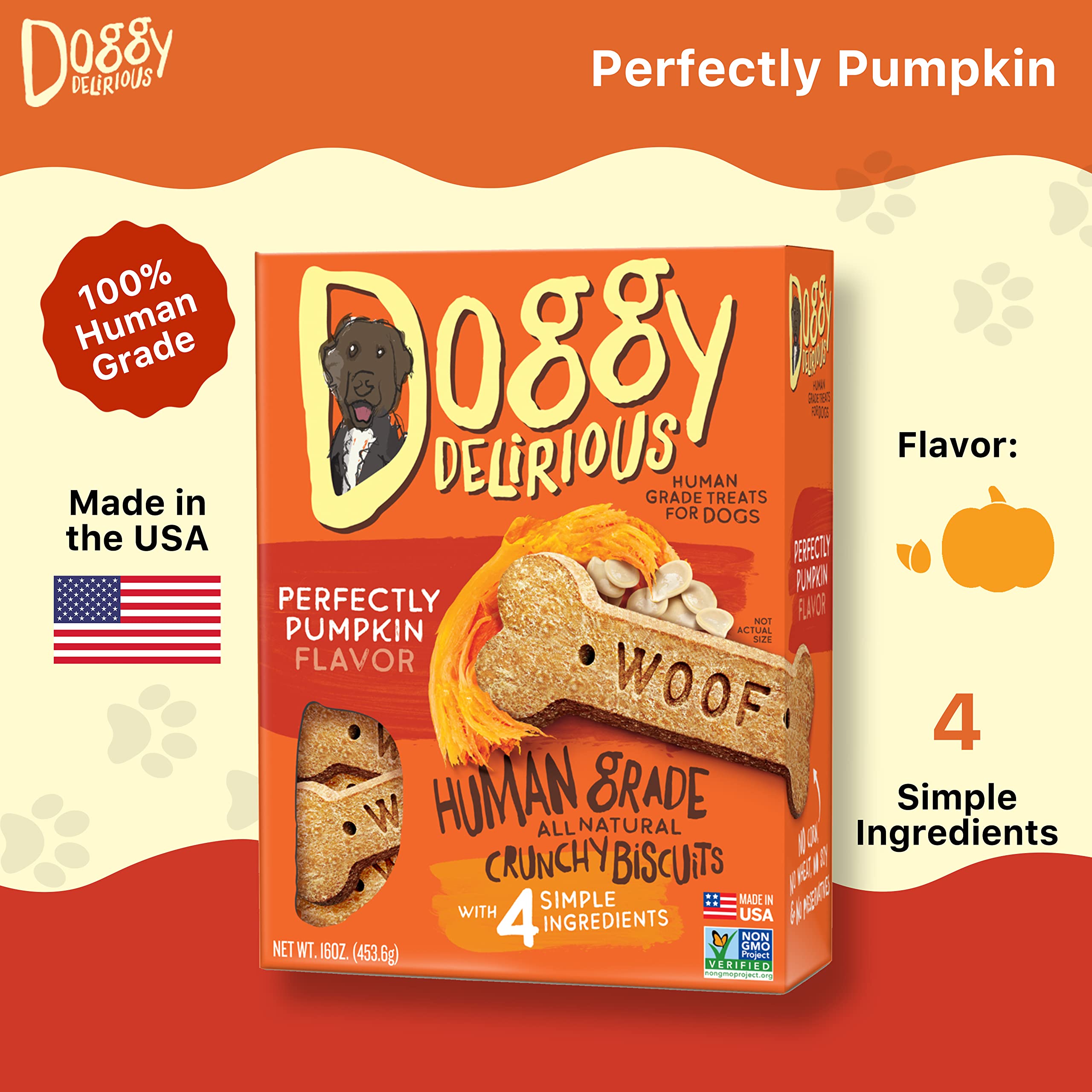 Doggy Delirious Dog Treats - Pumpkin Bones - Case of 6 - 16 oz(D0102HXWETX.)