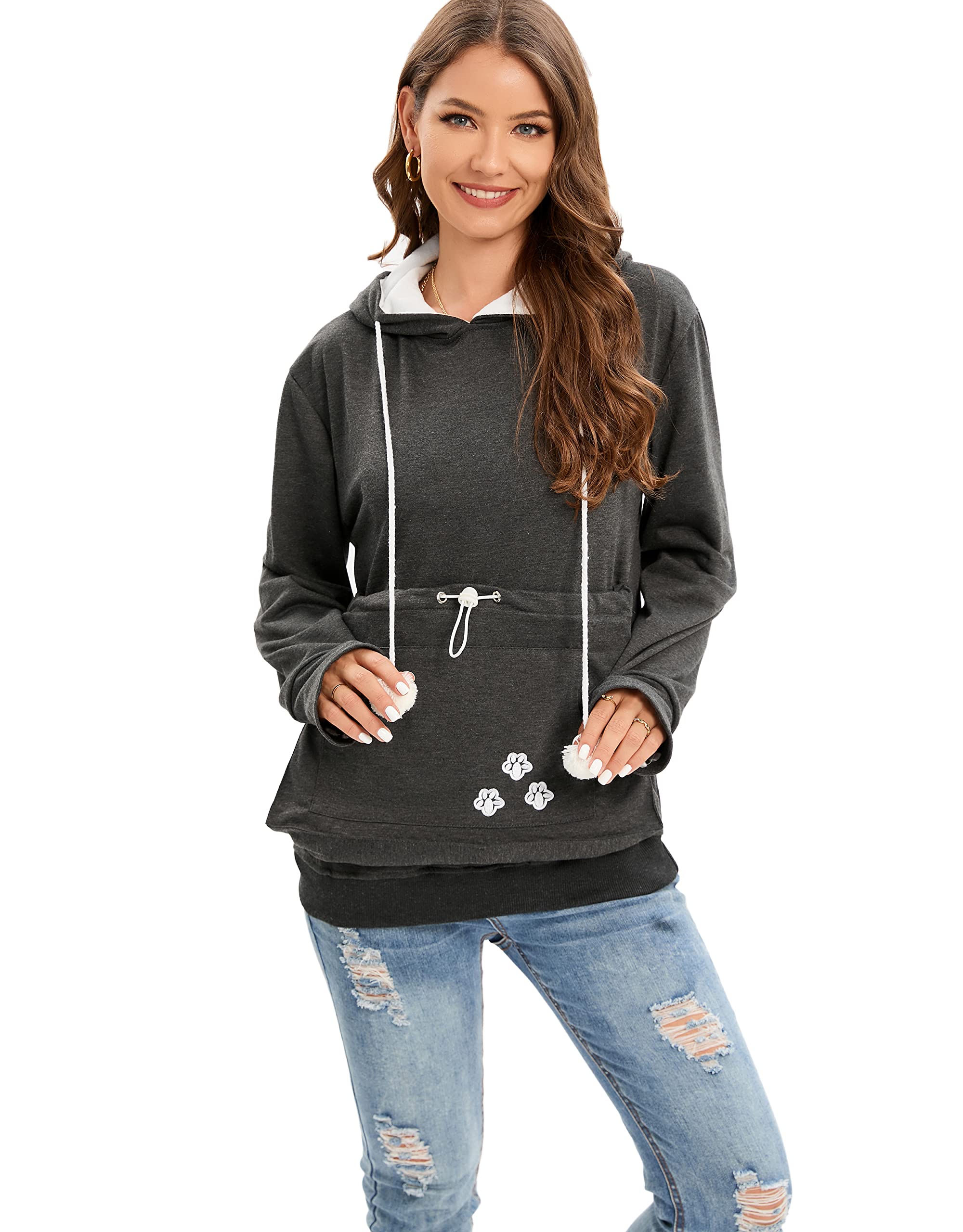 BOMBAXCEIBA Pet Pouch Hoodie Carrier, Cotton Blend, XX-Large, Deep Gray, Dog & Cat Sweatshirt with Ears