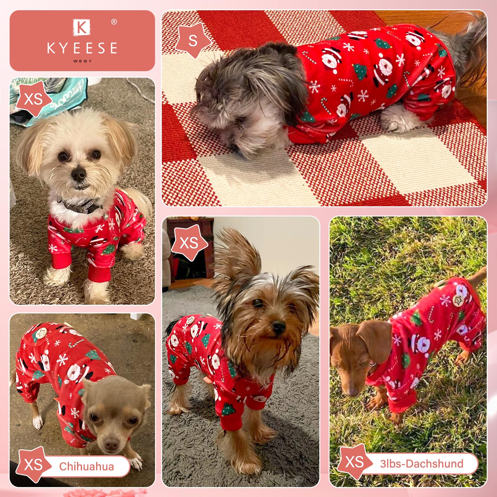 Kyeese Dog Pajamas Christmas Dog Pjs For Small Dogs Santa Claus Holiday Dog Onesie