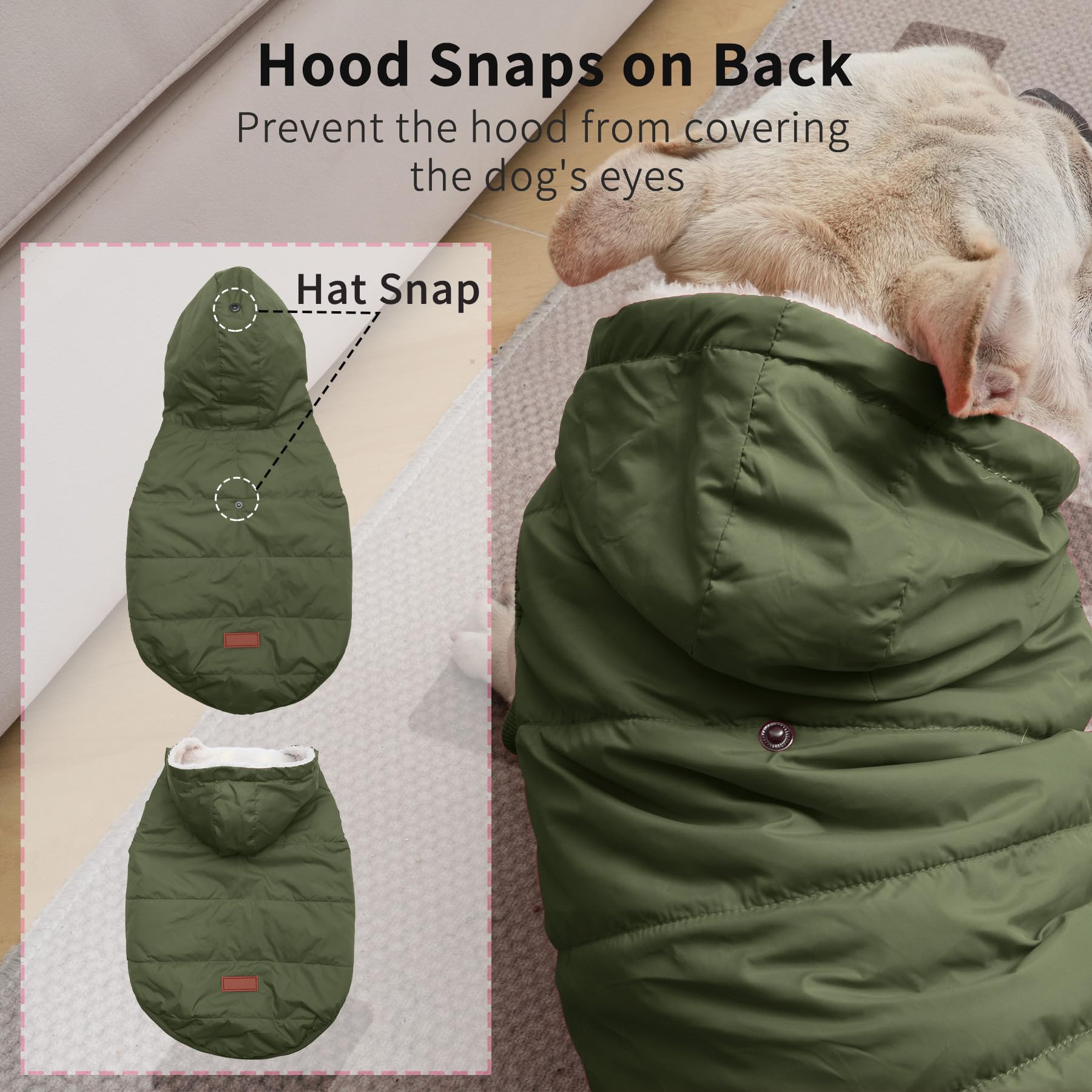 Vecomfy Fleece Lining Extra Warm Dog Hoodie In Winter For Large Dogs Jacket Pet Coats With Hooded Green Xl