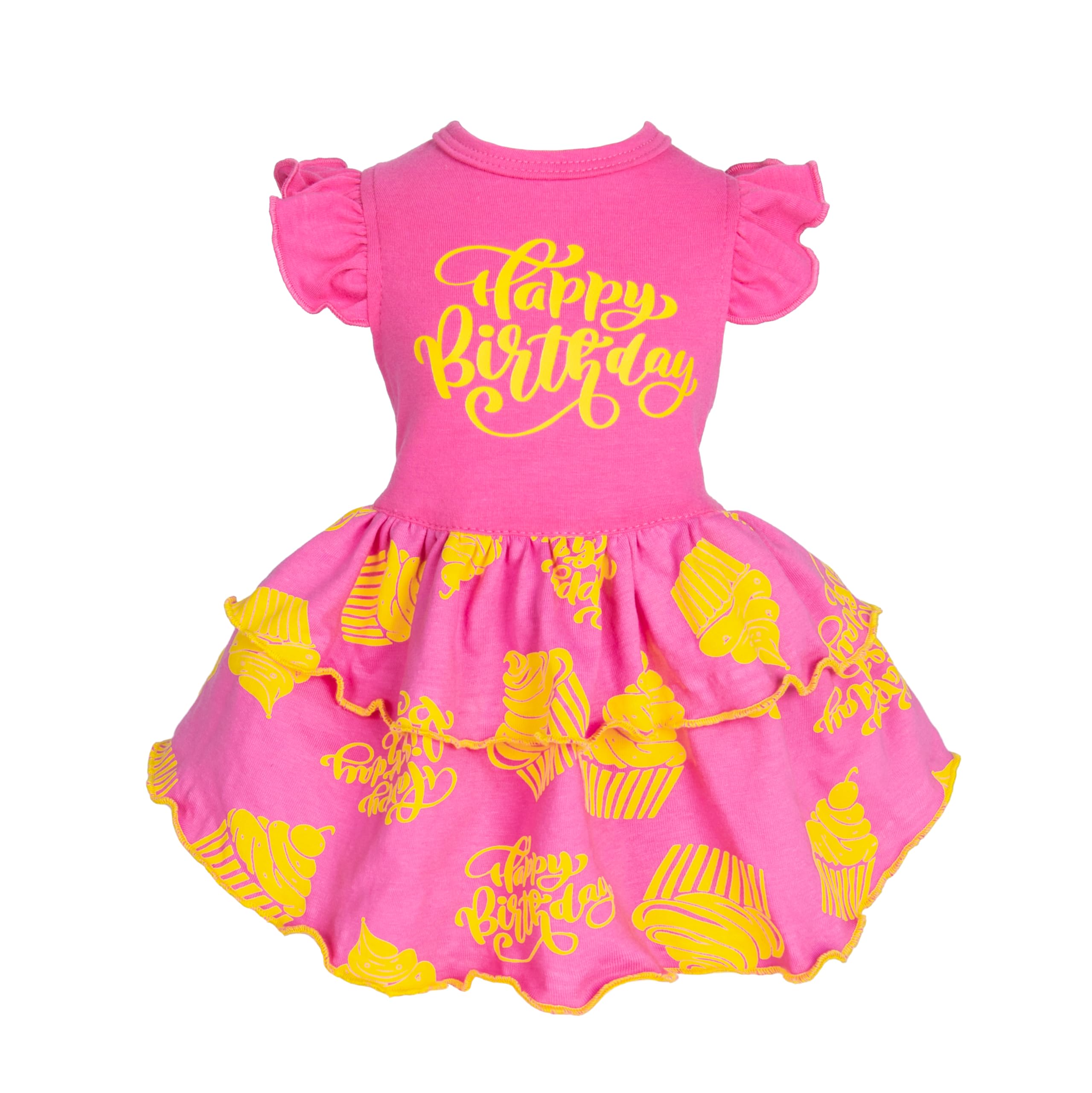 Fitwarm Happy Birthday Dog Tiered Dress, Dog Clothes For Small Dogs Girl, Pet Birthday Outfit, Doggy Apparel, Yellow, Rose Pink,
